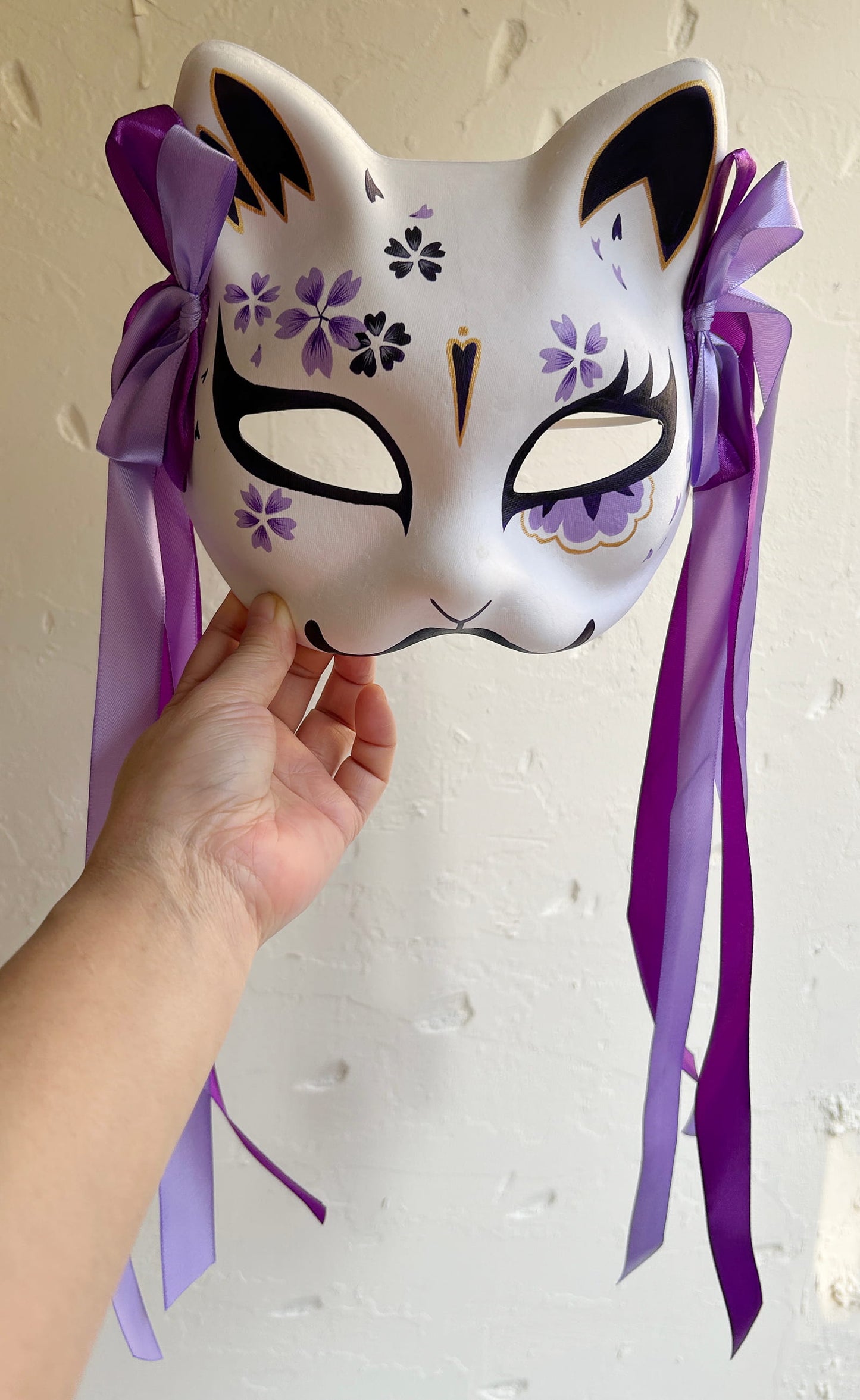 Hand-painted purple sakura cat mask Masquerade  kabuki 05