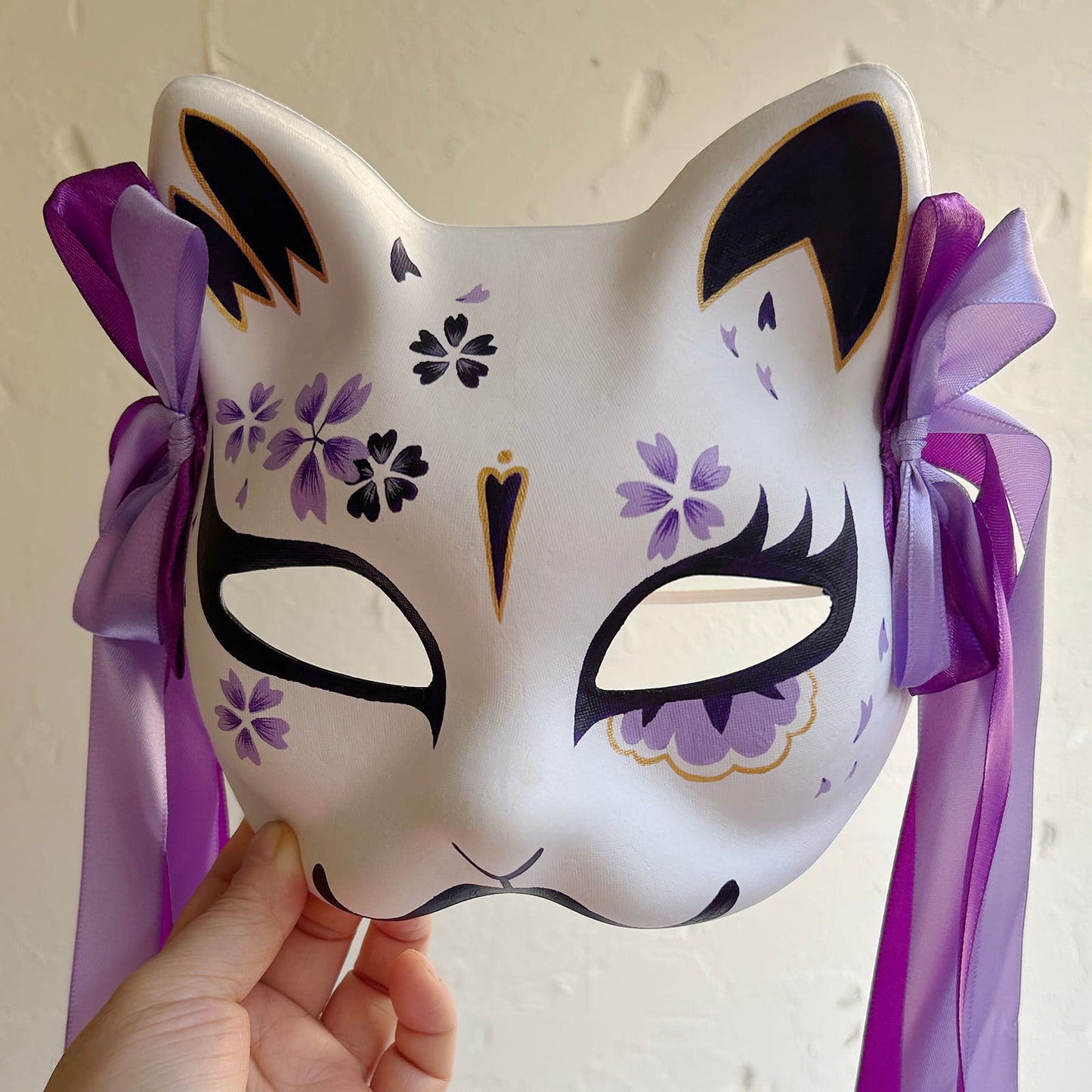 Hand-painted purple sakura cat mask Masquerade  kabuki 05