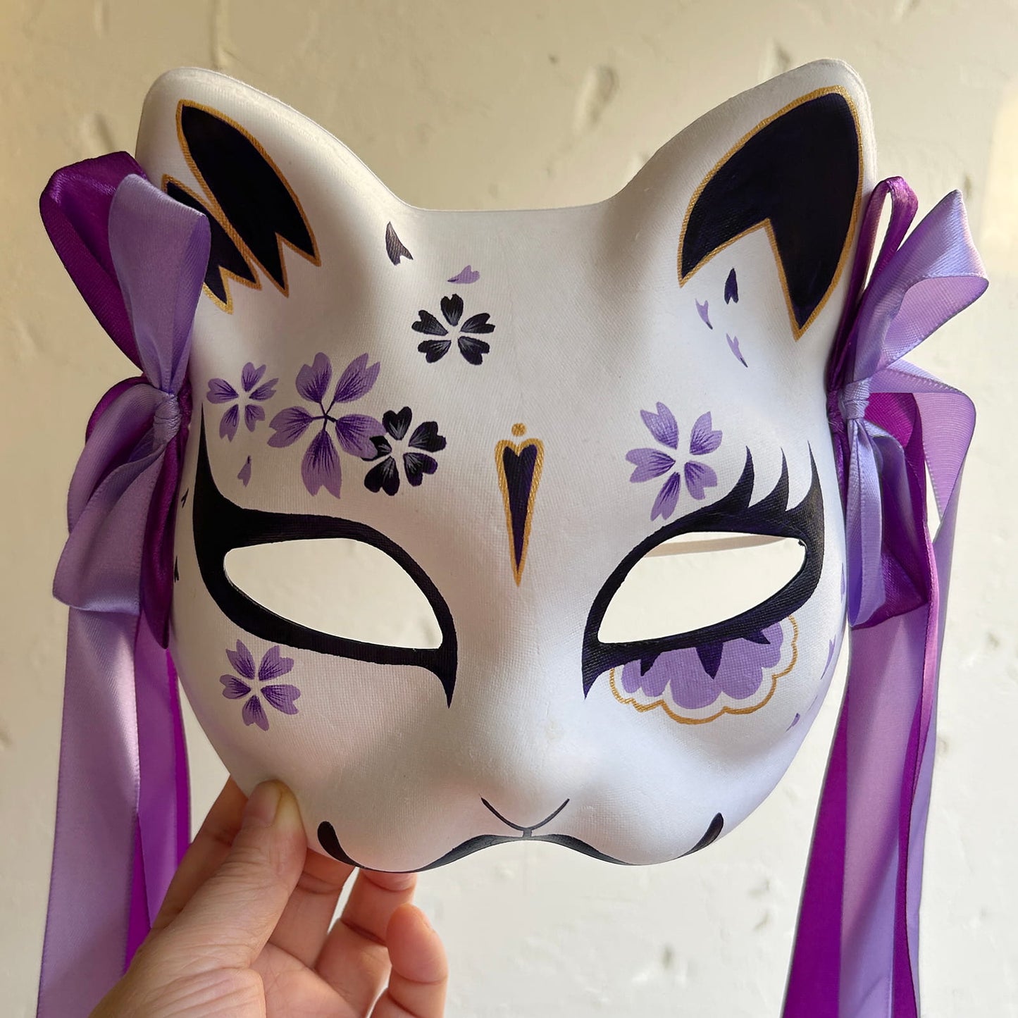 Hand-painted purple sakura cat mask Masquerade  kabuki 05