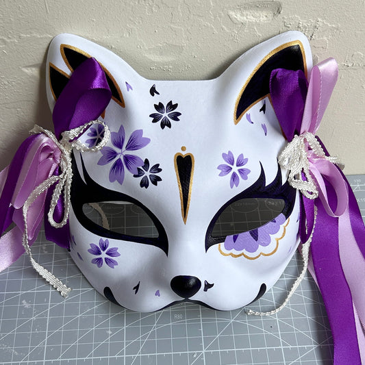 Hand-painted purple sakura cat mask Masquerade  kabuki 06