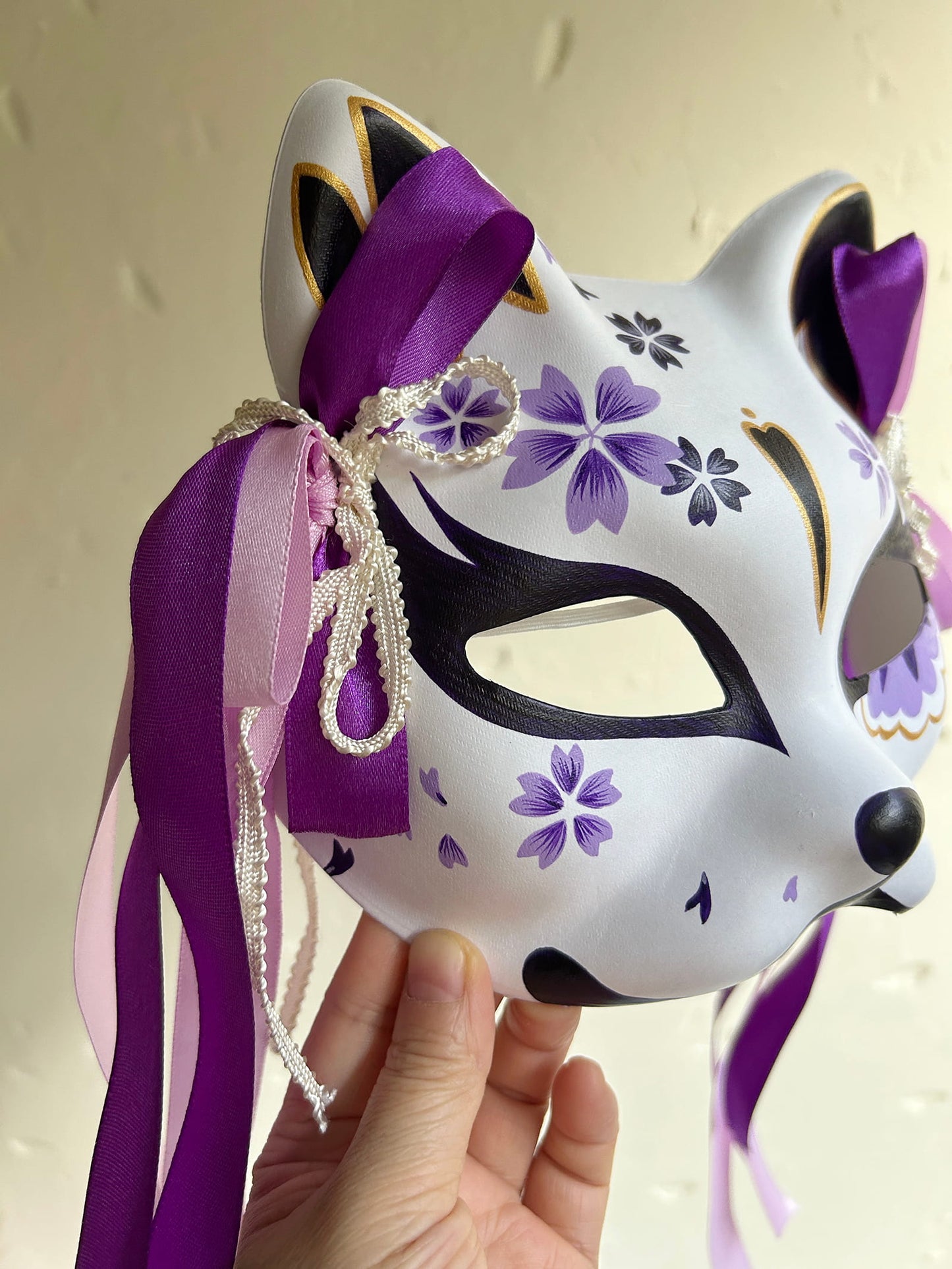 Hand-painted purple sakura cat mask Masquerade  kabuki 06