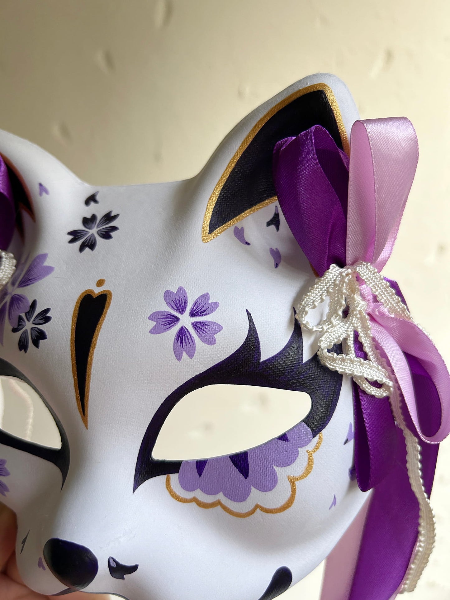 Hand-painted purple sakura cat mask Masquerade  kabuki 06