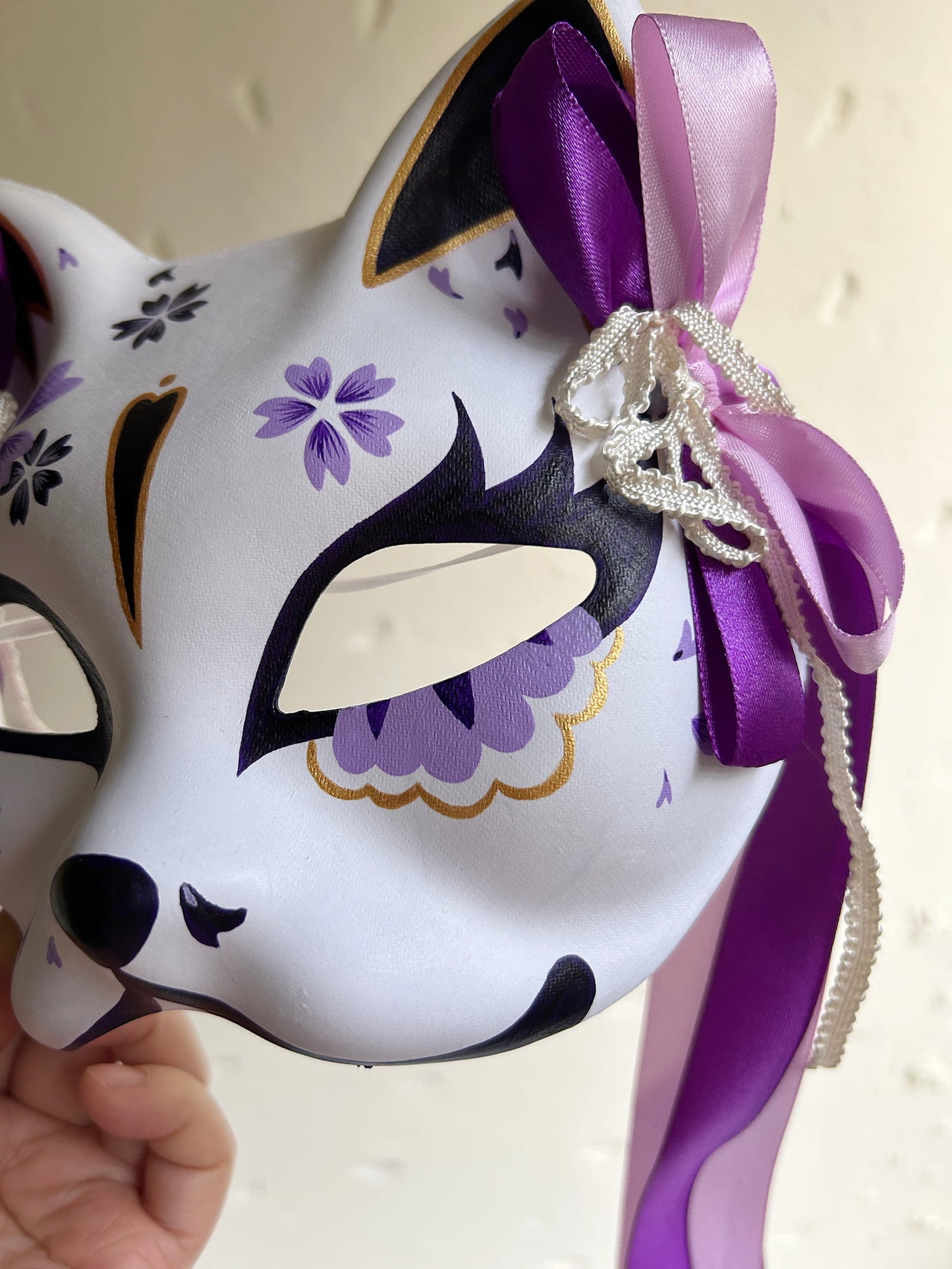 Hand-painted purple sakura cat mask Masquerade  kabuki 06