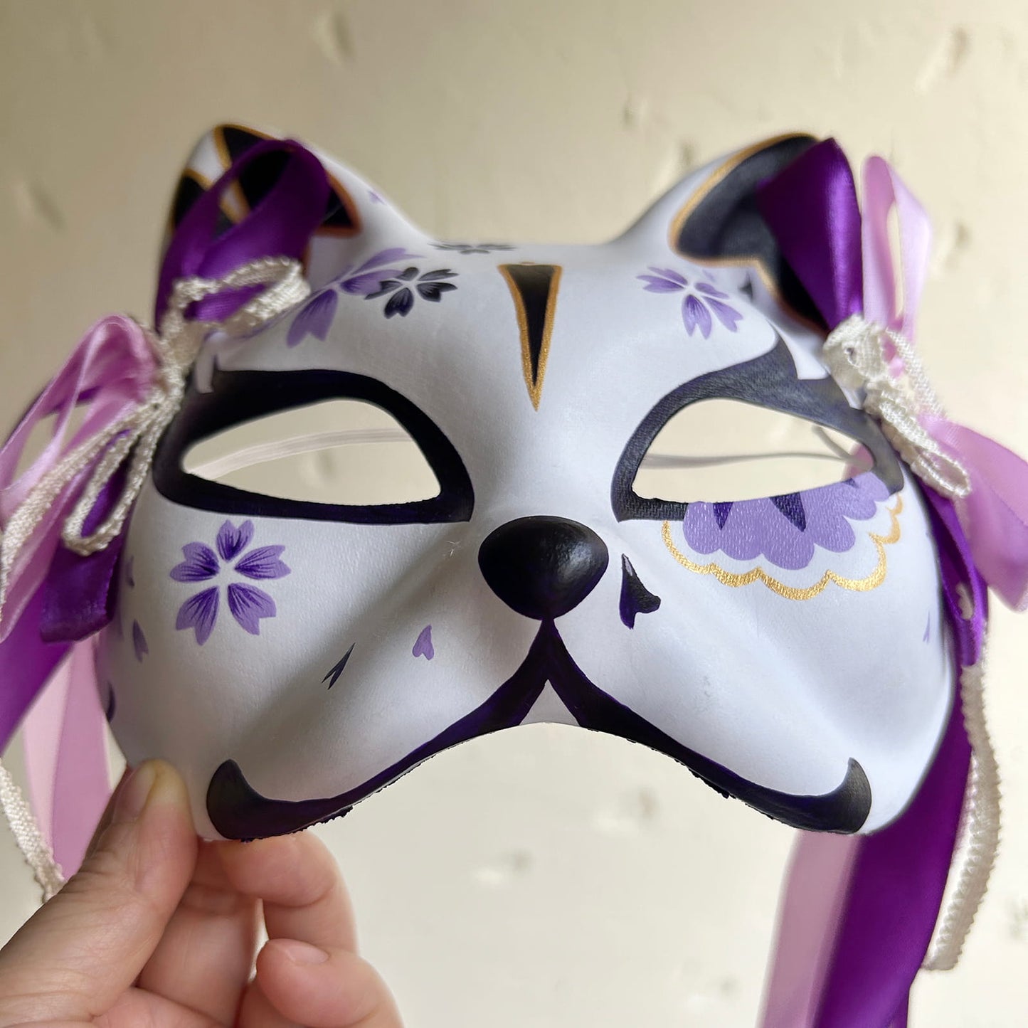 Hand-painted purple sakura cat mask Masquerade  kabuki 06