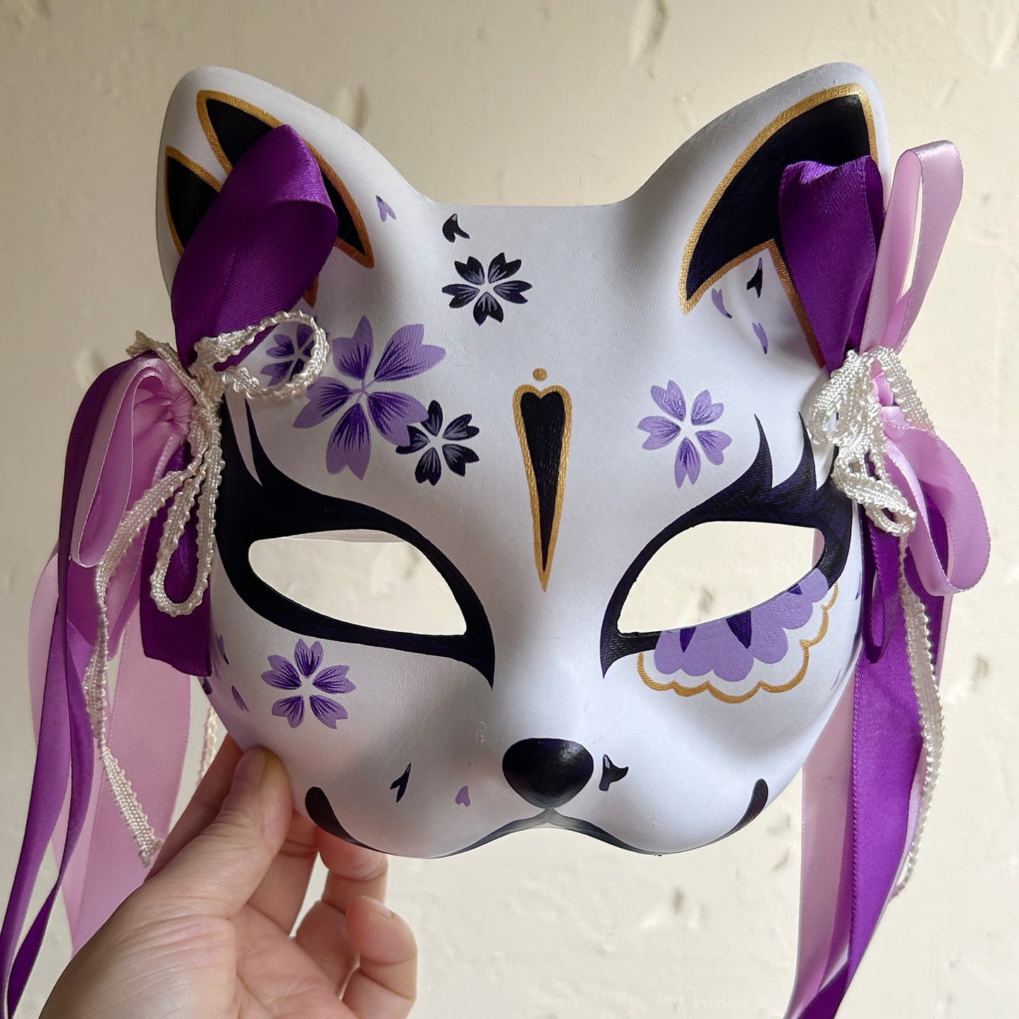 Hand-painted purple sakura cat mask Masquerade  kabuki 06
