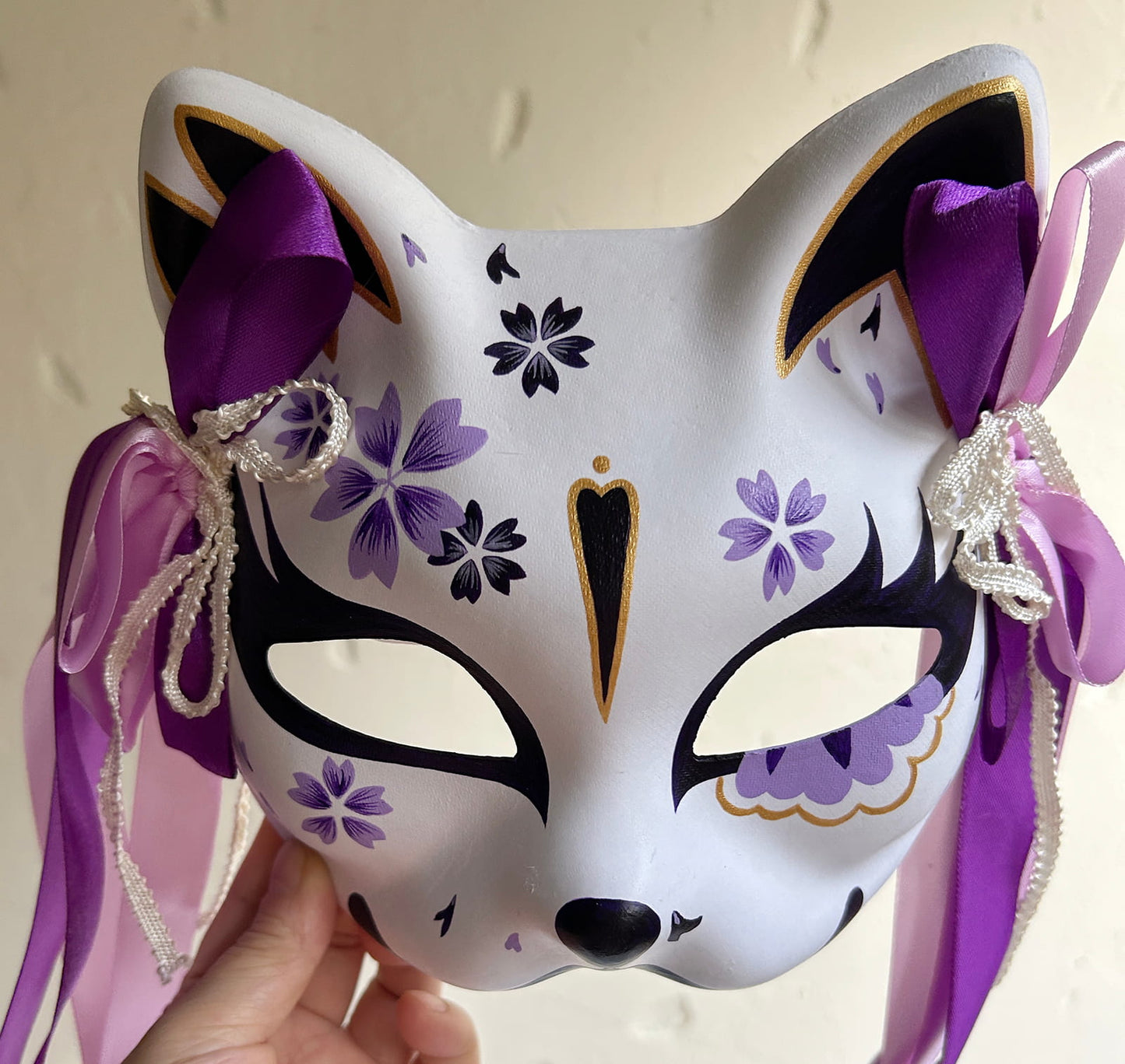 Hand-painted purple sakura cat mask Masquerade  kabuki 06