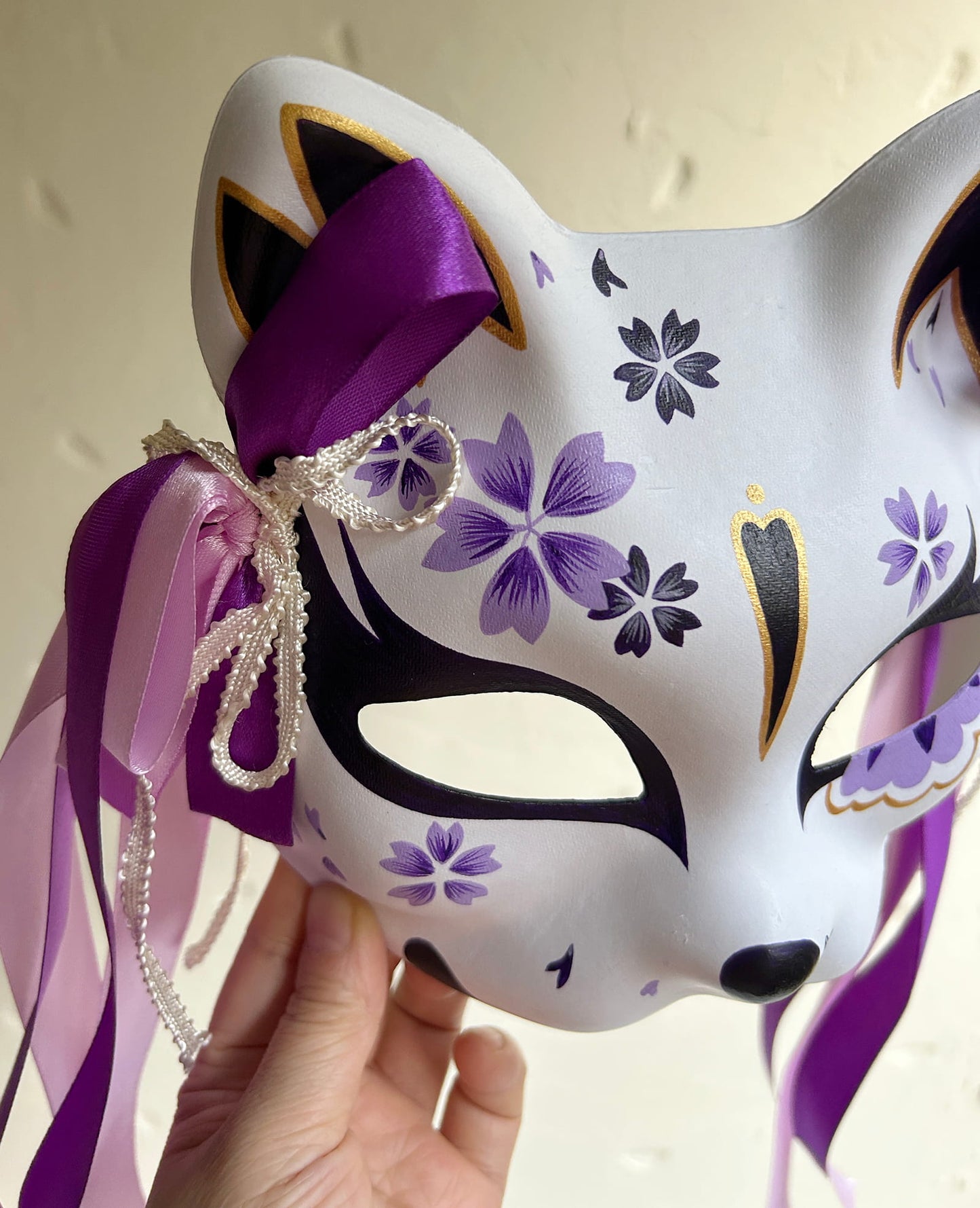 Hand-painted purple sakura cat mask Masquerade  kabuki 06