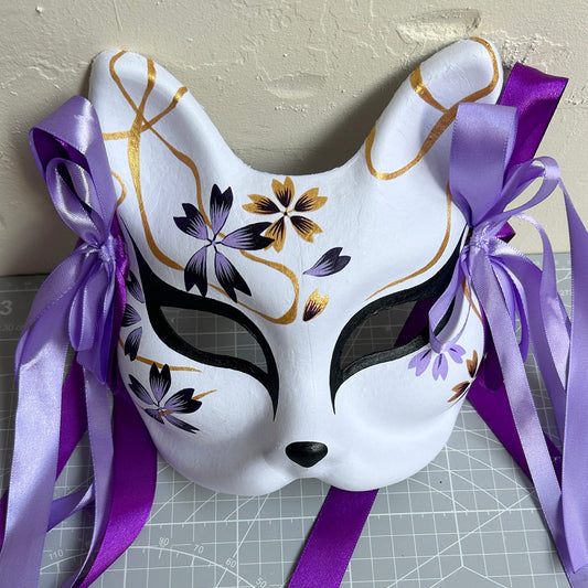 Hand-painted purple sakura fox mask Masquerade  kabuki 01