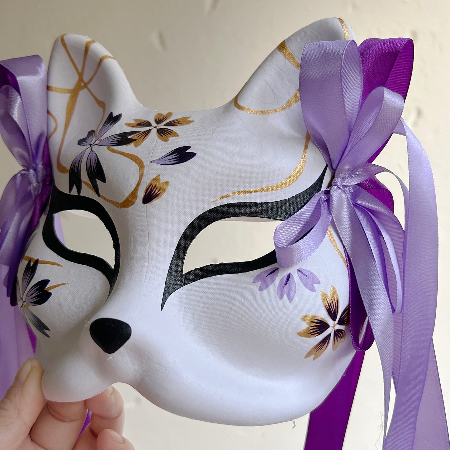 Hand-painted purple sakura fox mask Masquerade  kabuki 01
