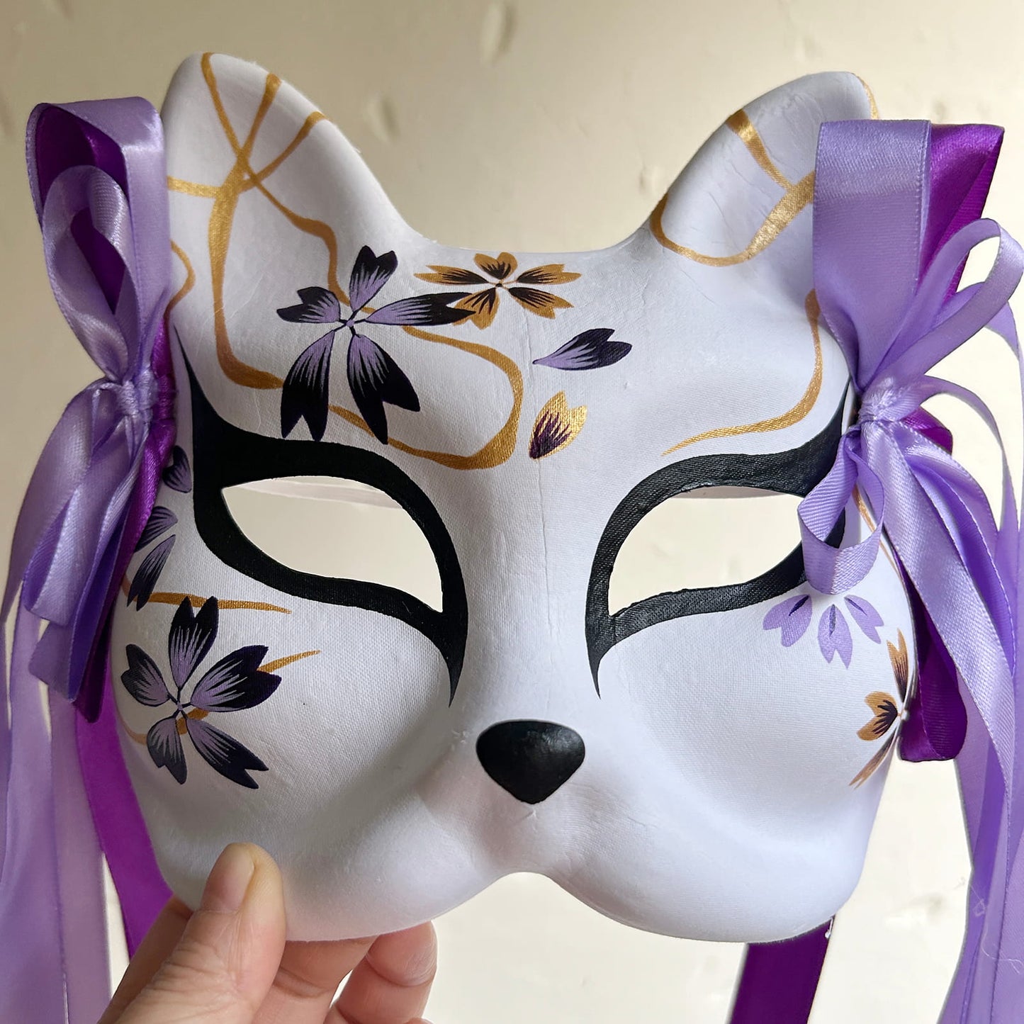 Hand-painted purple sakura fox mask Masquerade  kabuki 01