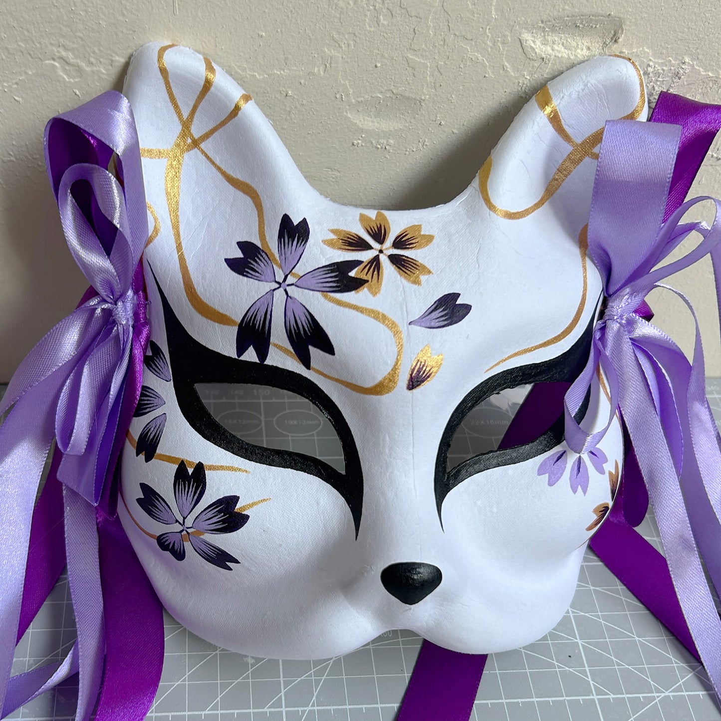 Hand-painted purple sakura fox mask Masquerade  kabuki 01