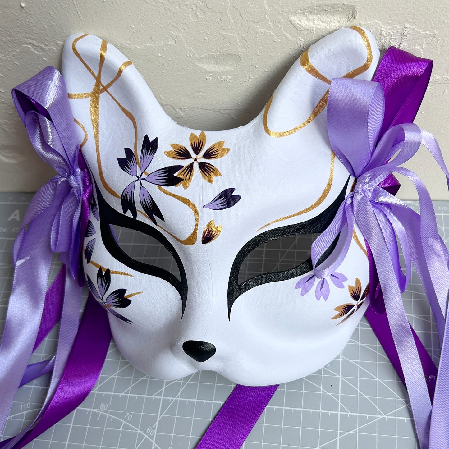 Hand-painted purple sakura fox mask Masquerade  kabuki 01