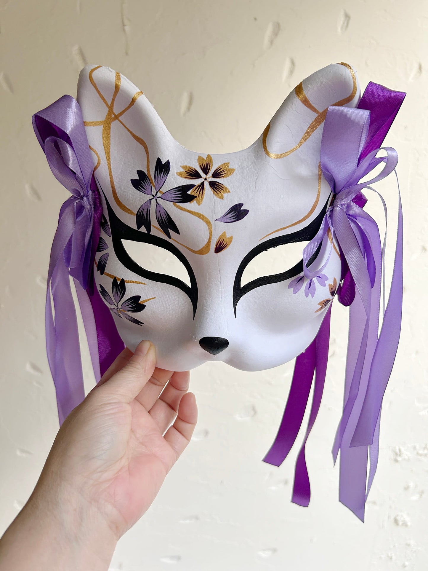 Hand-painted purple sakura fox mask Masquerade  kabuki 01