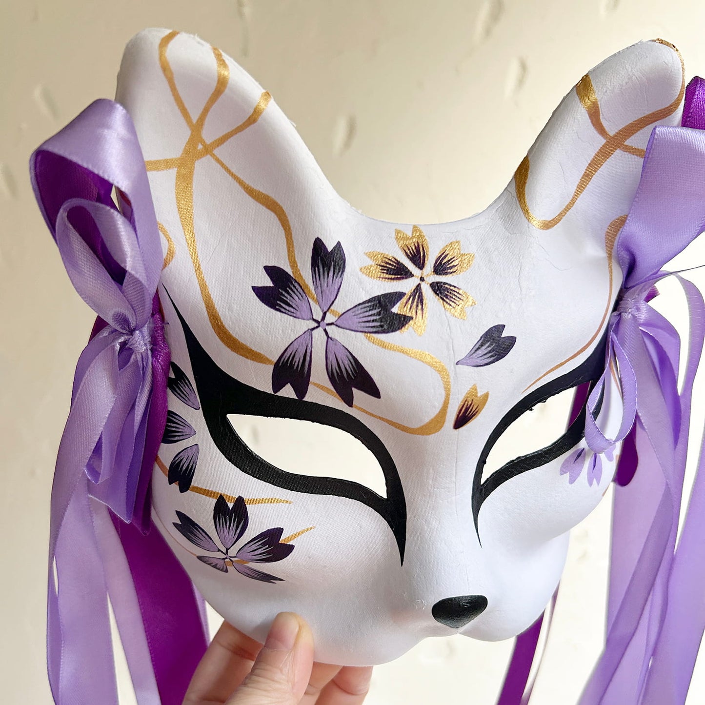 Hand-painted purple sakura fox mask Masquerade  kabuki 01