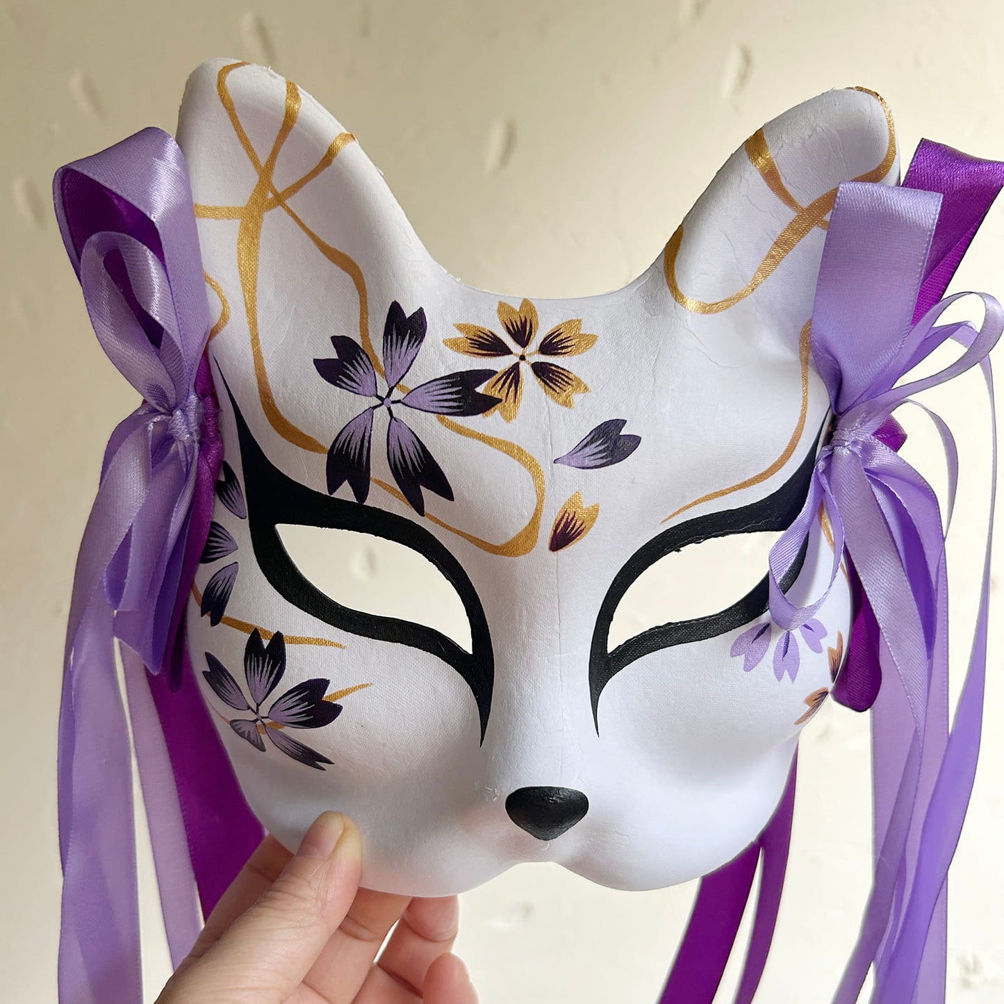 Hand-painted purple sakura fox mask Masquerade  kabuki 01