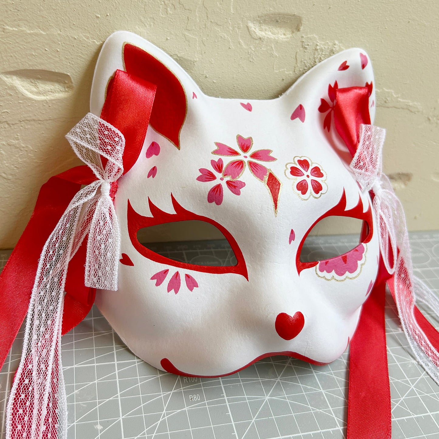 Hand-painted sakura cat mask 01