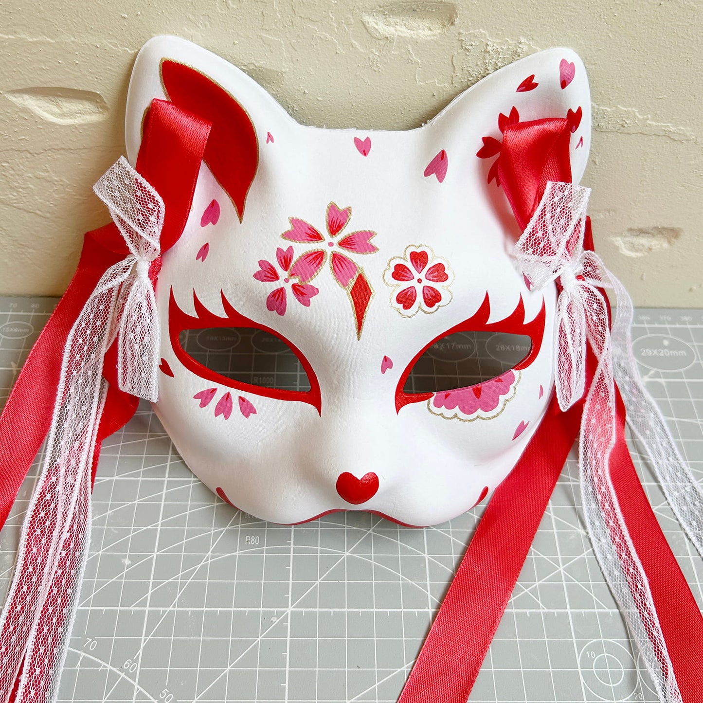 Hand-painted sakura cat mask 01