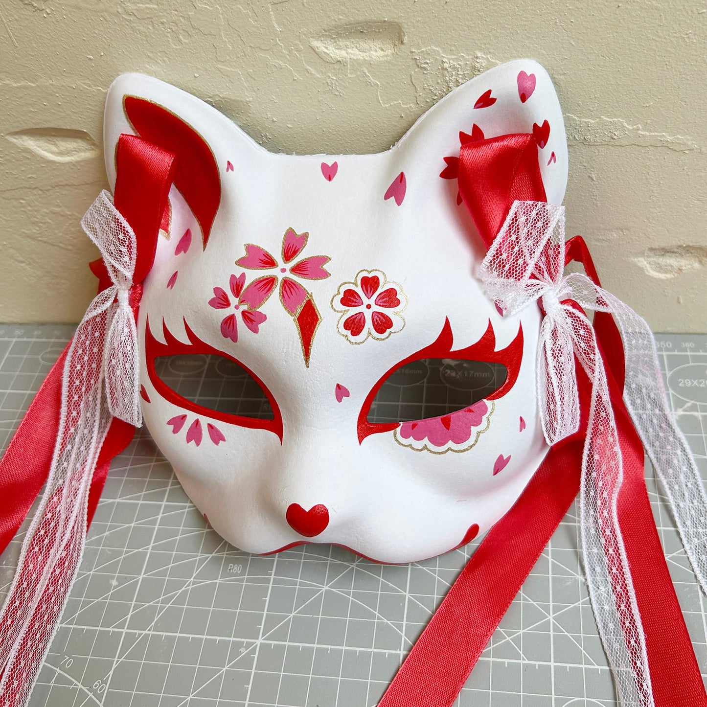 Hand-painted sakura cat mask 01