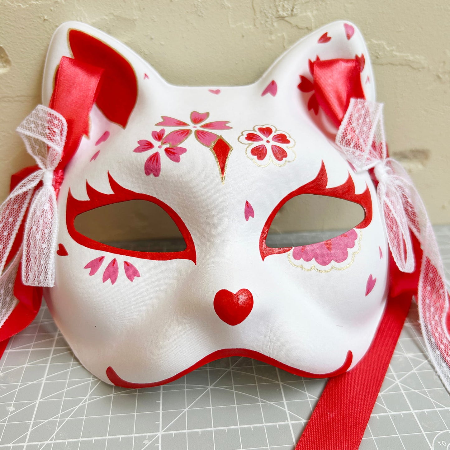 Hand-painted sakura cat mask 01