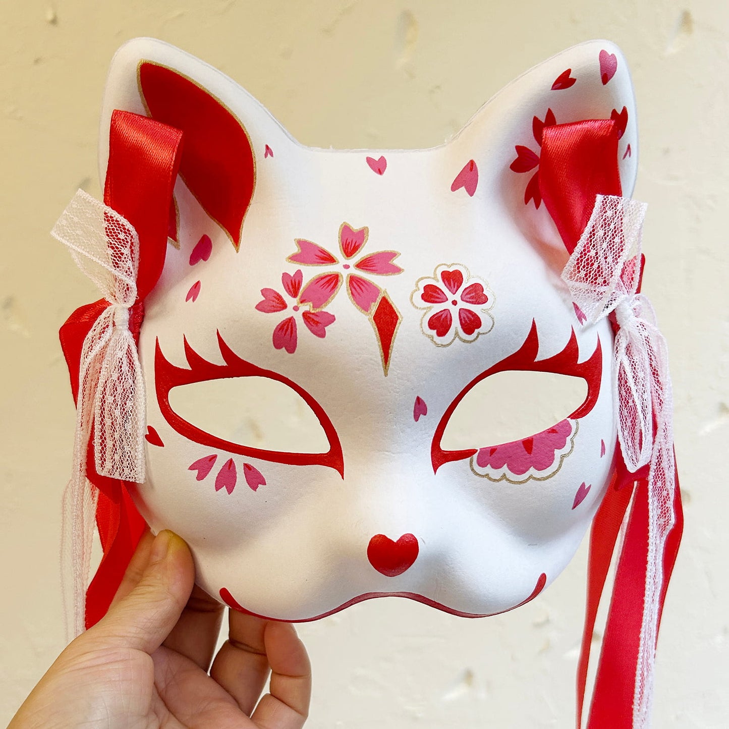 Hand-painted sakura cat mask 01