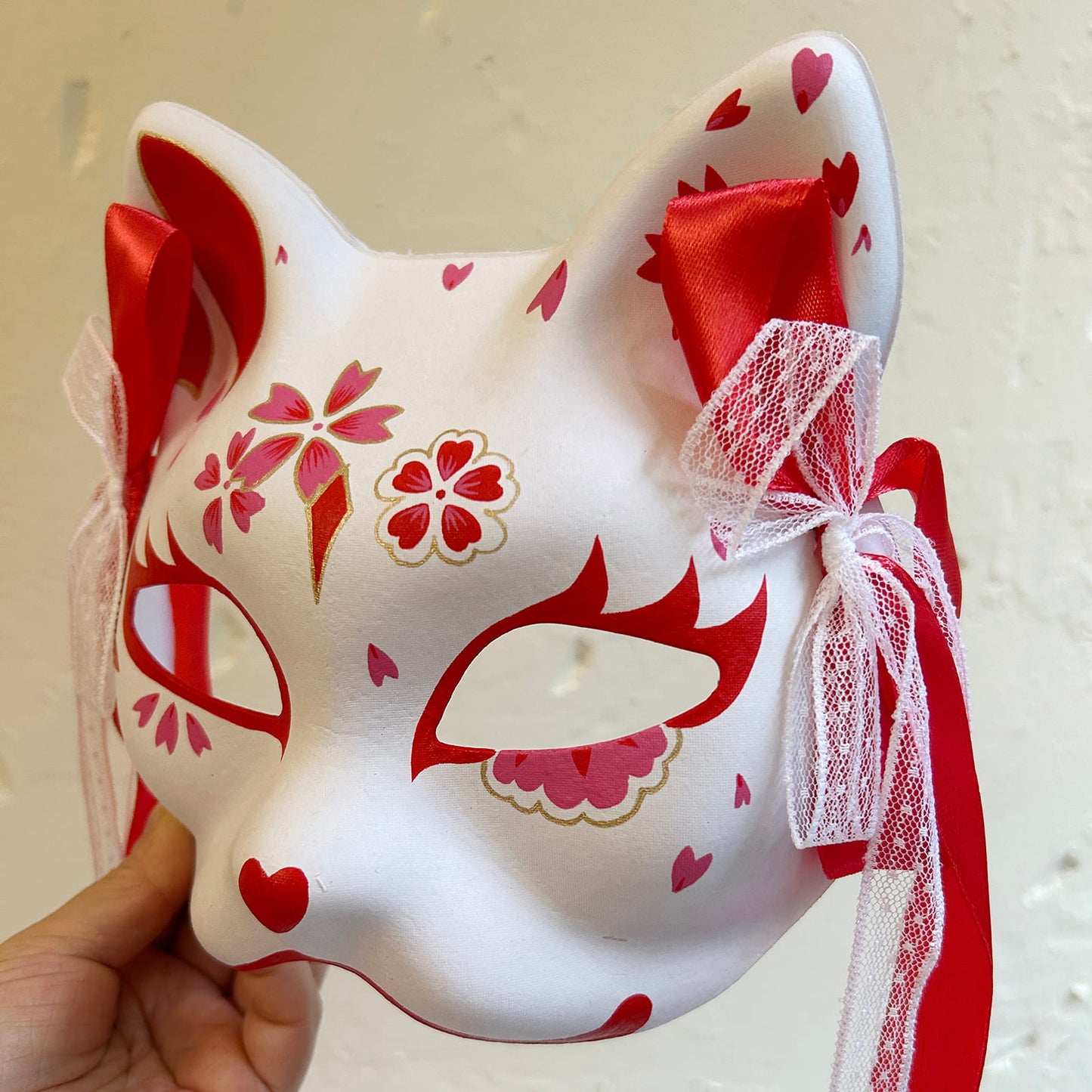 Hand-painted sakura cat mask 01