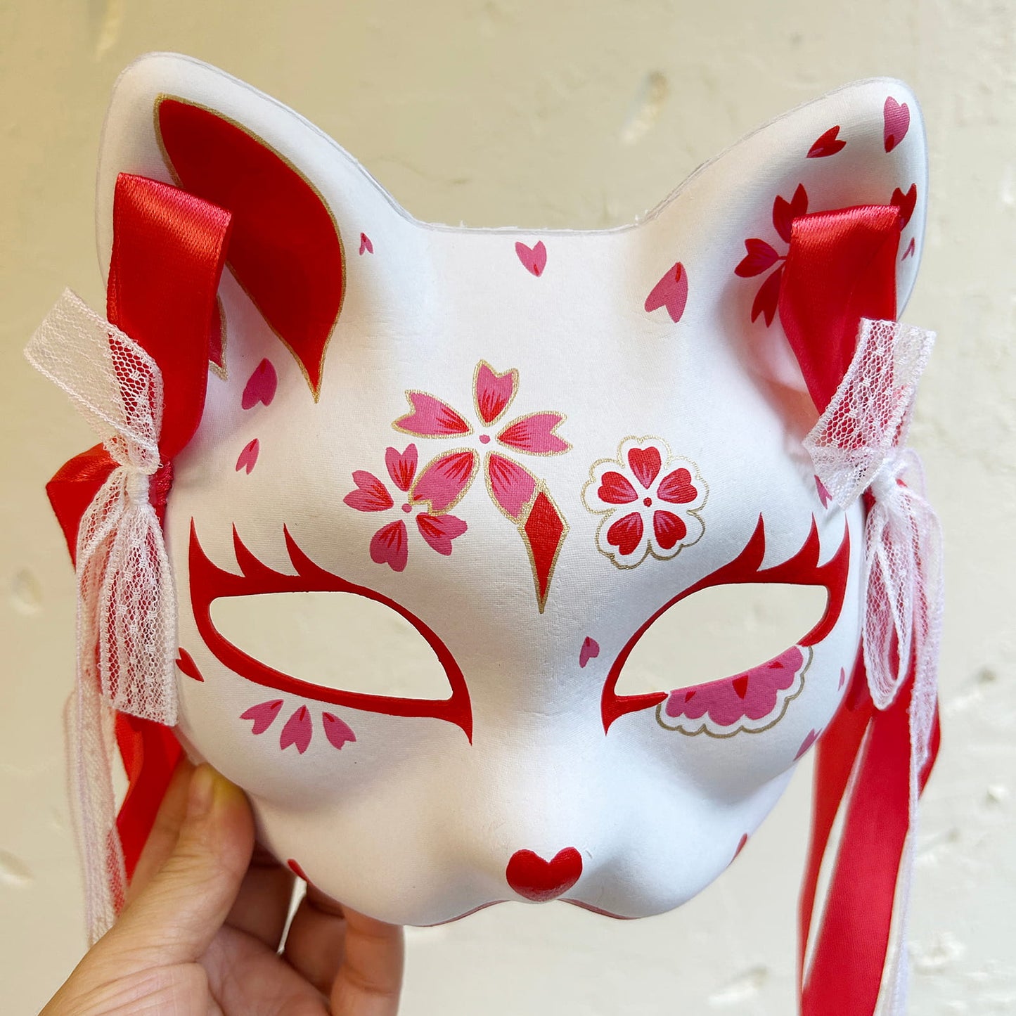 Hand-painted sakura cat mask 01