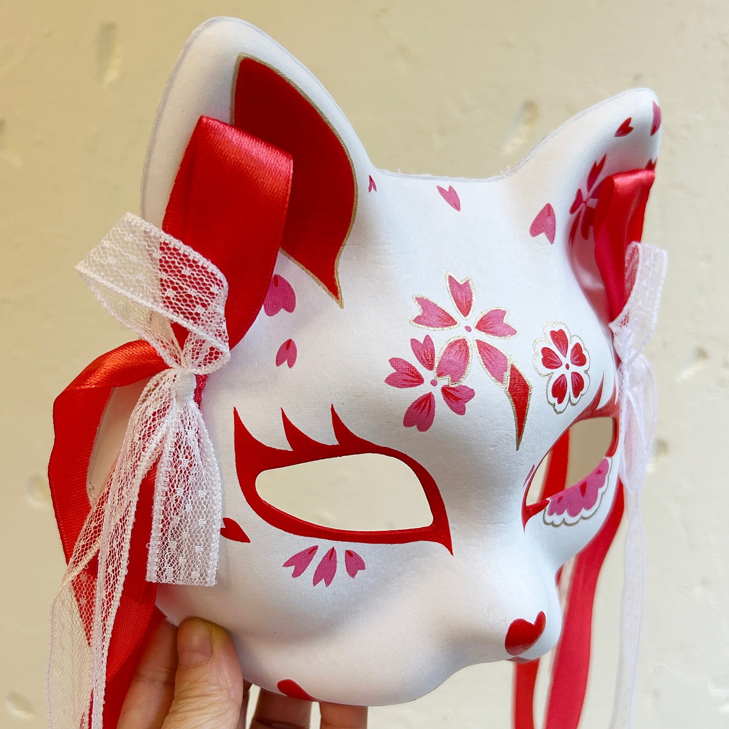 Hand-painted sakura cat mask 01