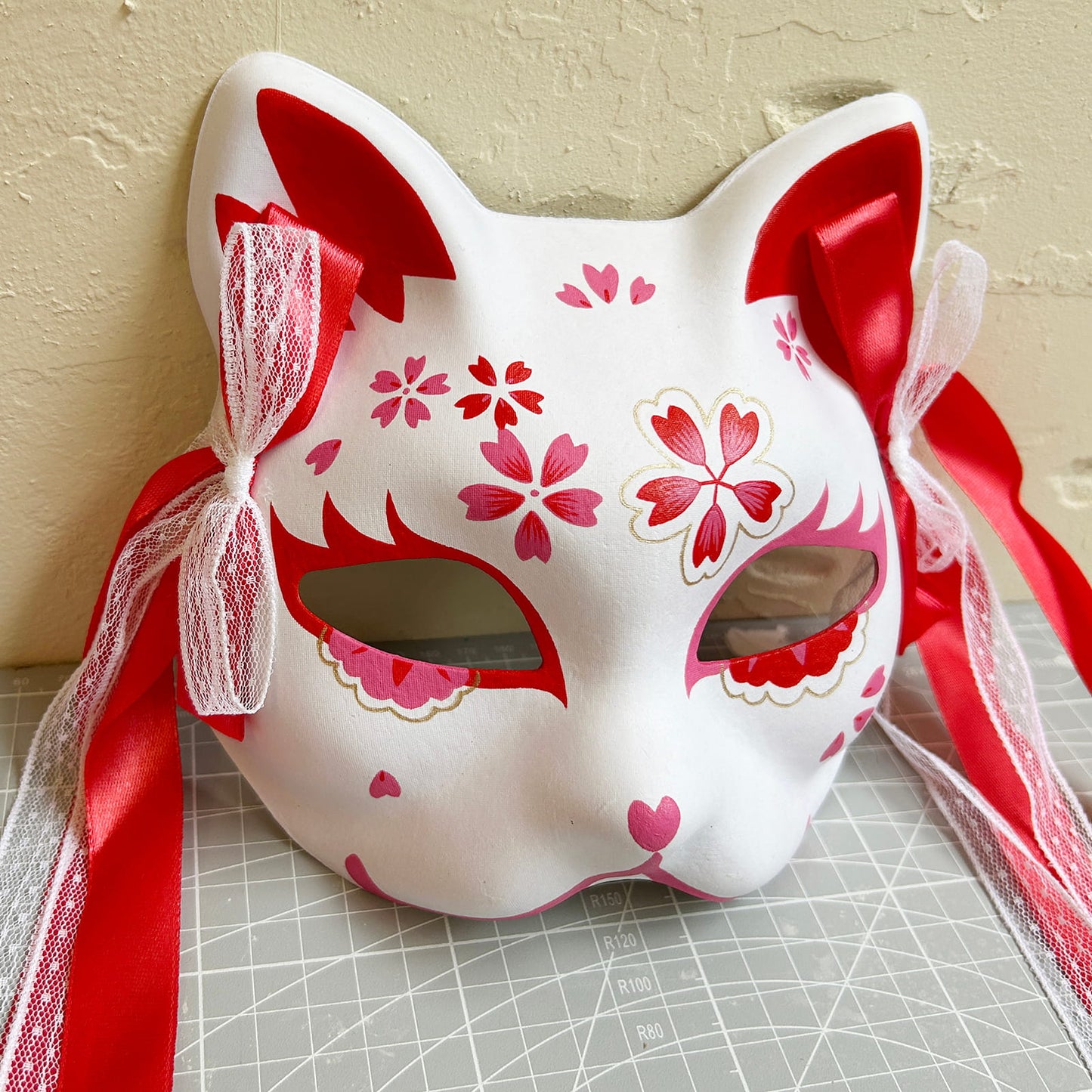 Hand-painted sakura cat mask 02