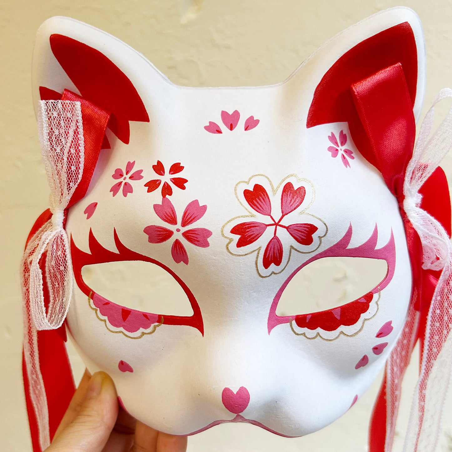 Hand-painted sakura cat mask 02