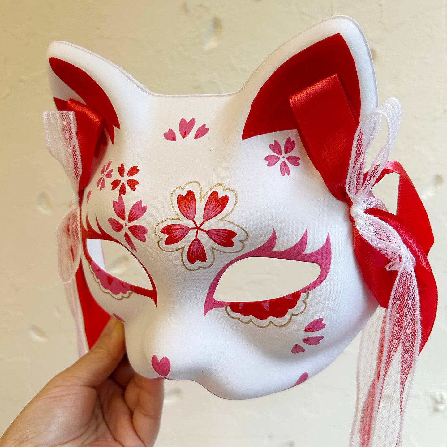 Hand-painted sakura cat mask 02