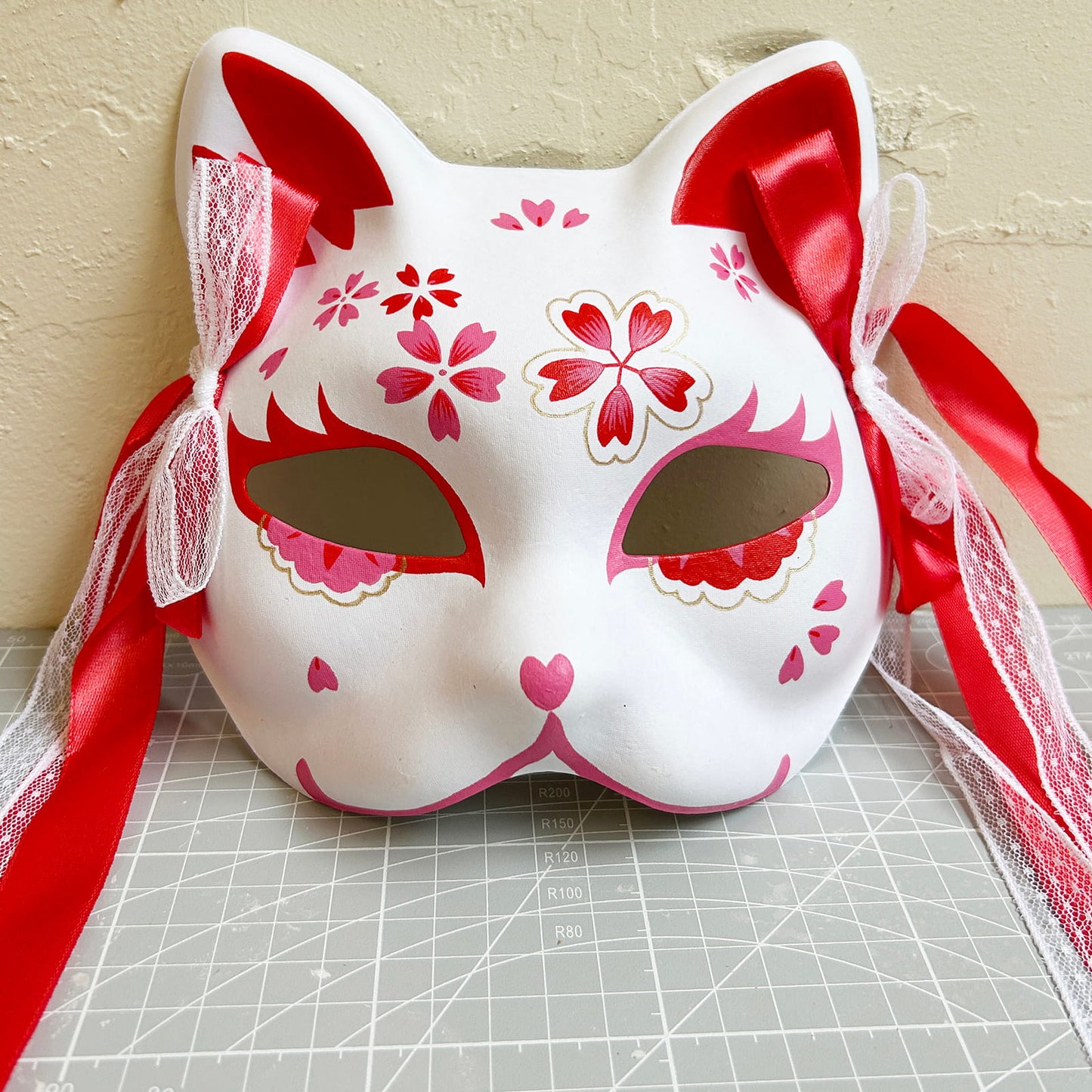 Hand-painted sakura cat mask 02