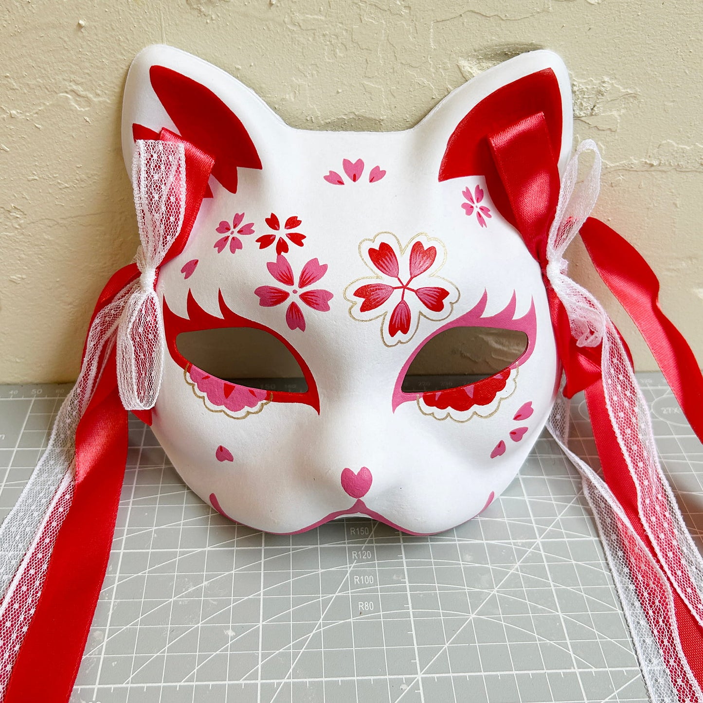 Hand-painted sakura cat mask 02