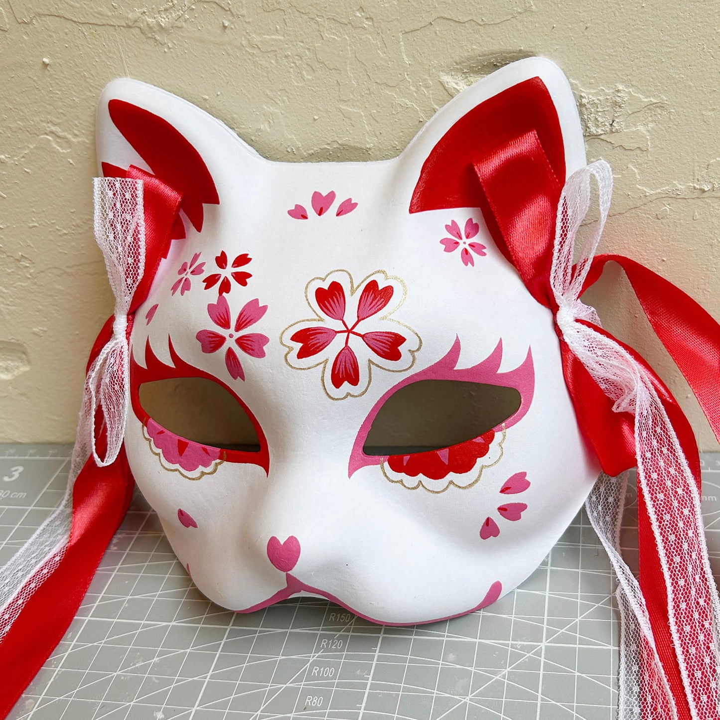 Hand-painted sakura cat mask 02