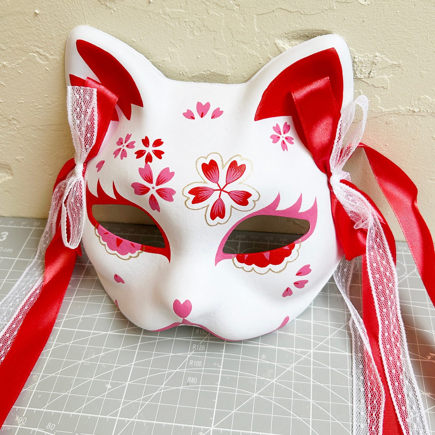 Hand-painted sakura cat mask 02