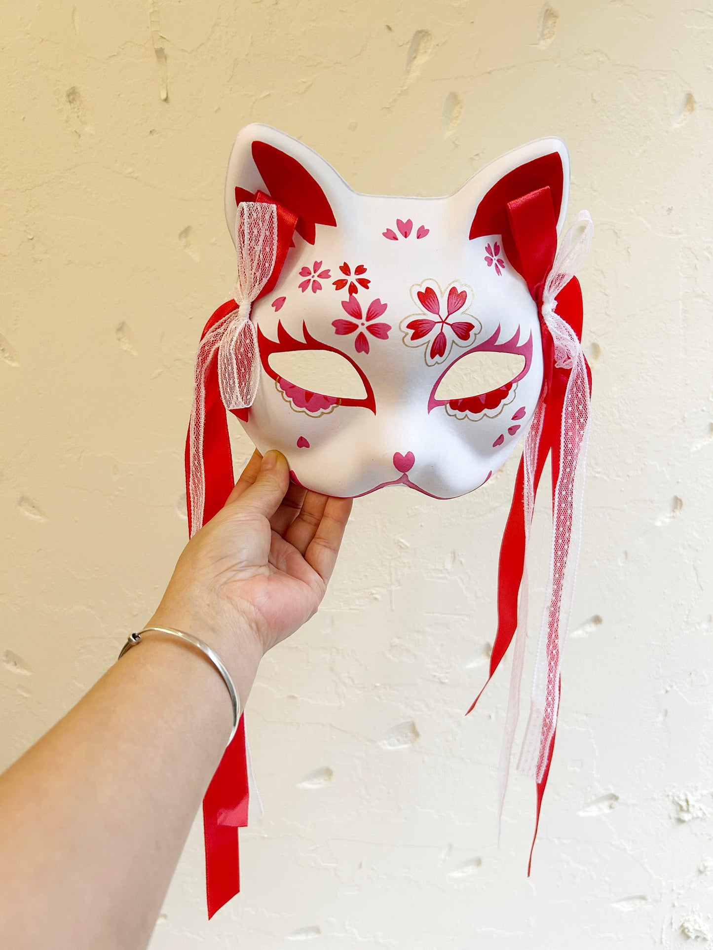 Hand-painted sakura cat mask 02