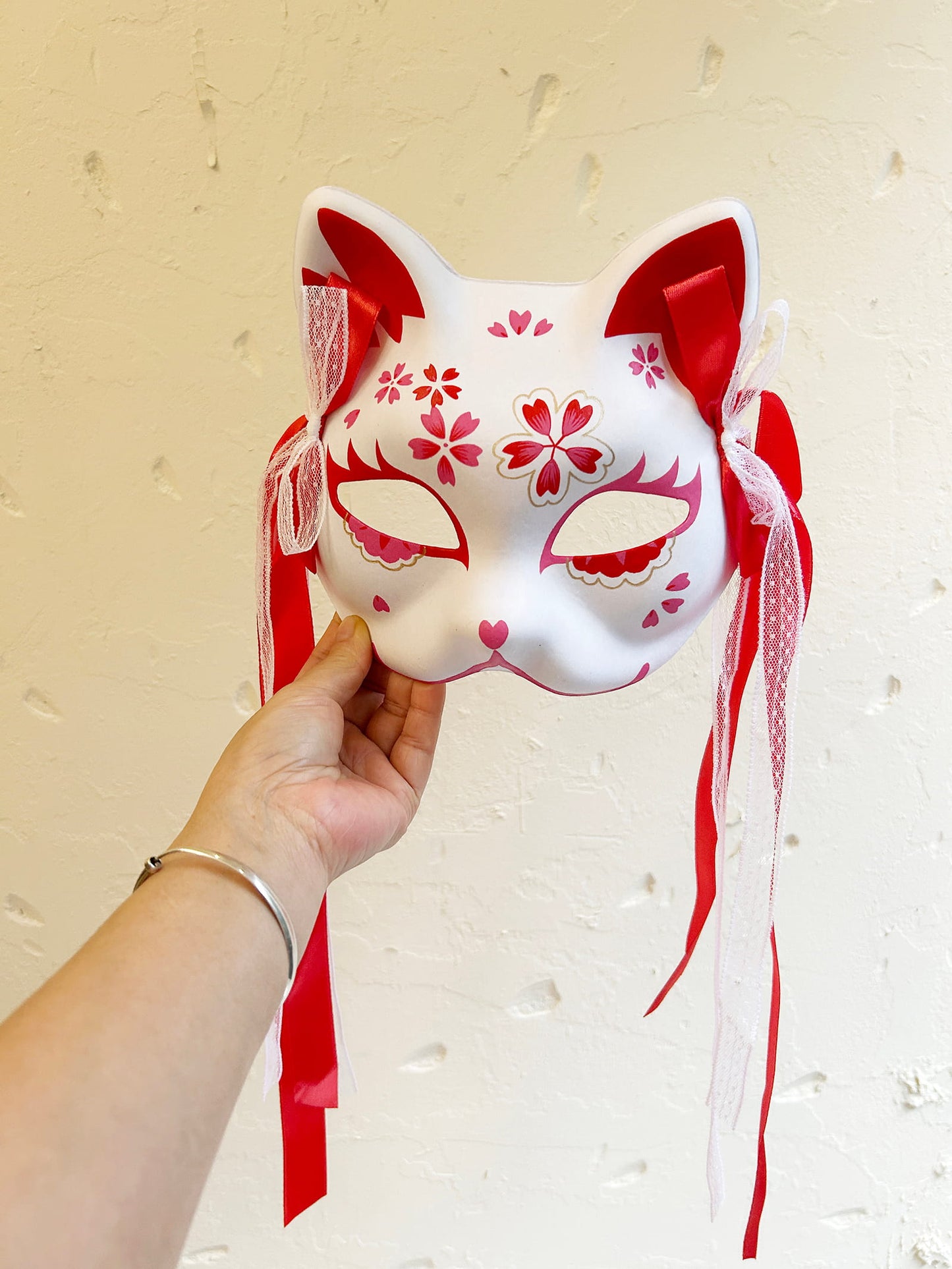 Hand-painted sakura cat mask 02