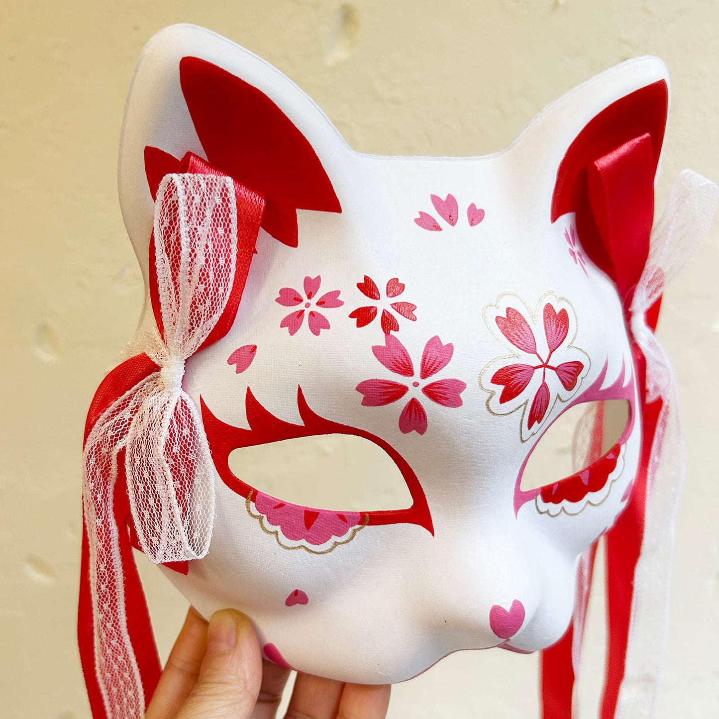 Hand-painted sakura cat mask 02