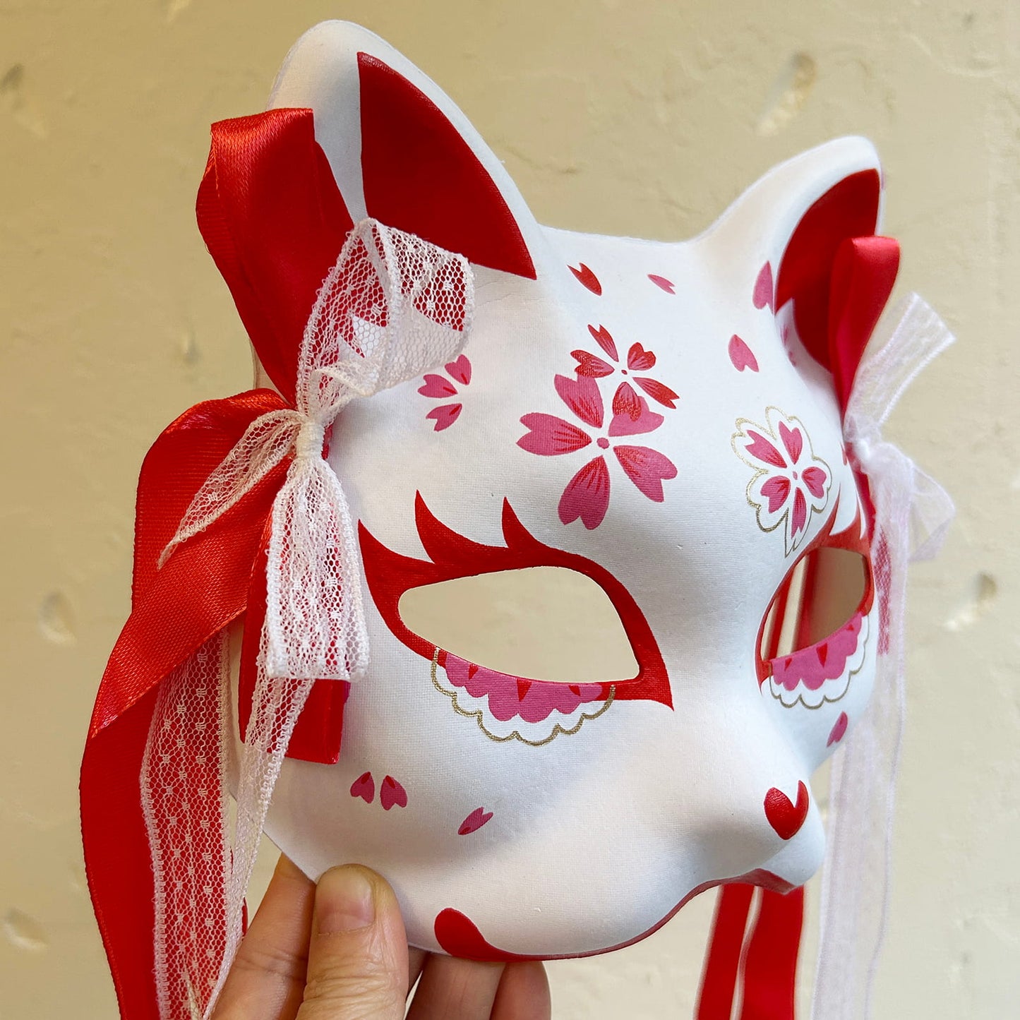 Hand-painted sakura cat mask 03