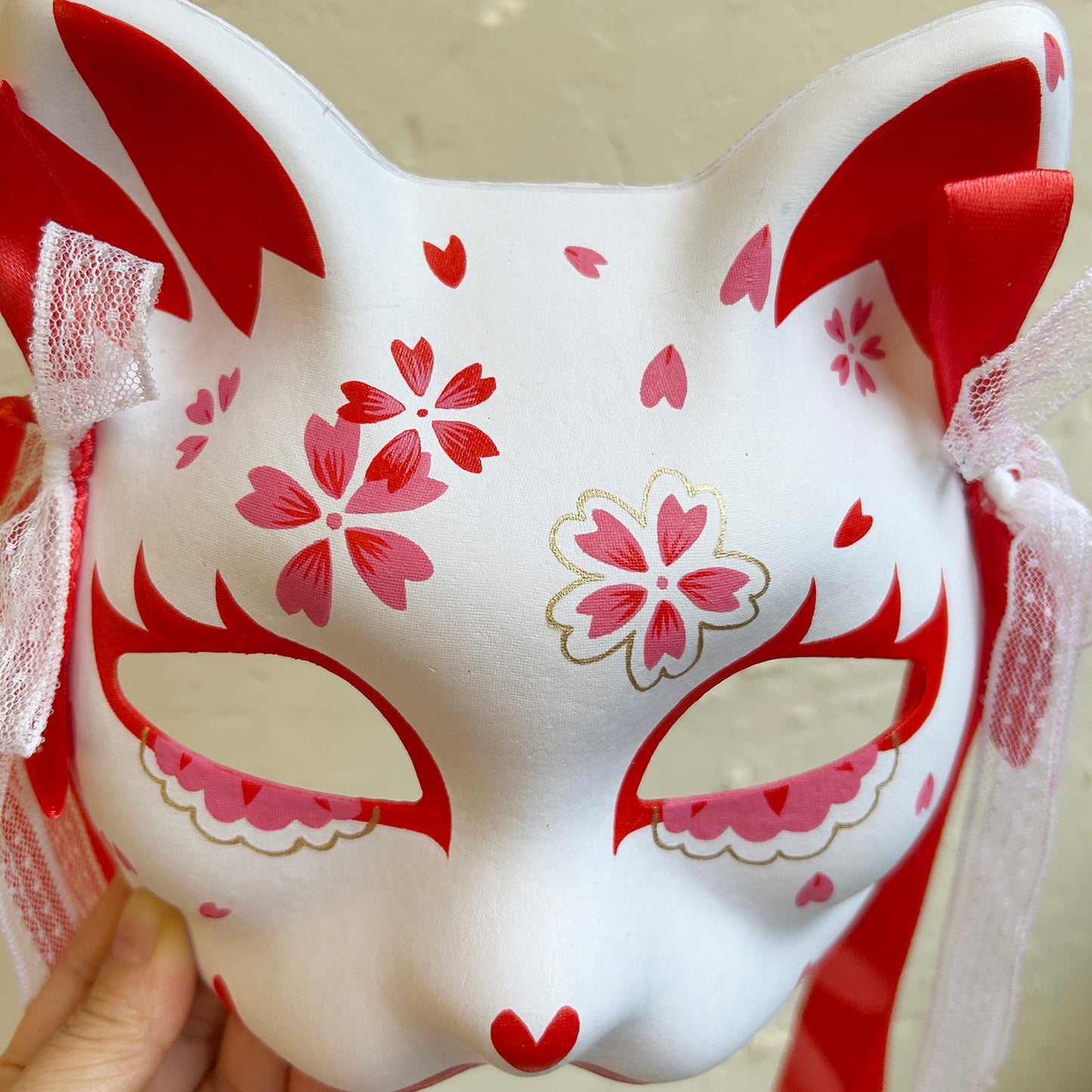 Hand-painted sakura cat mask 03