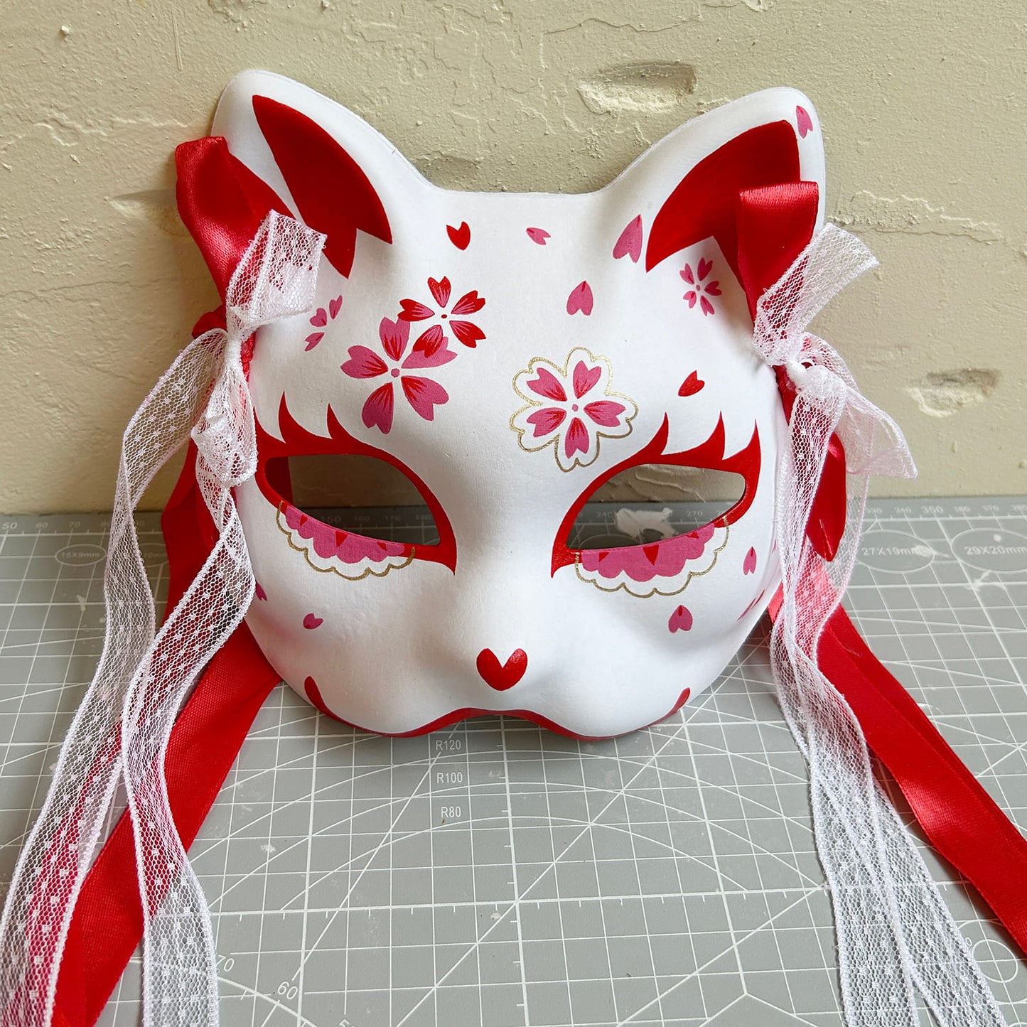 Hand-painted sakura cat mask 03