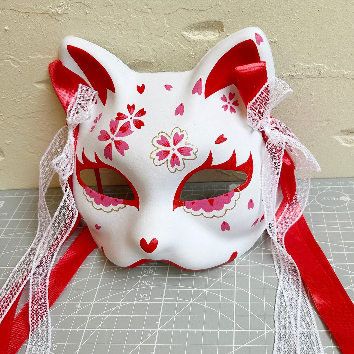 Hand-painted sakura cat mask 03