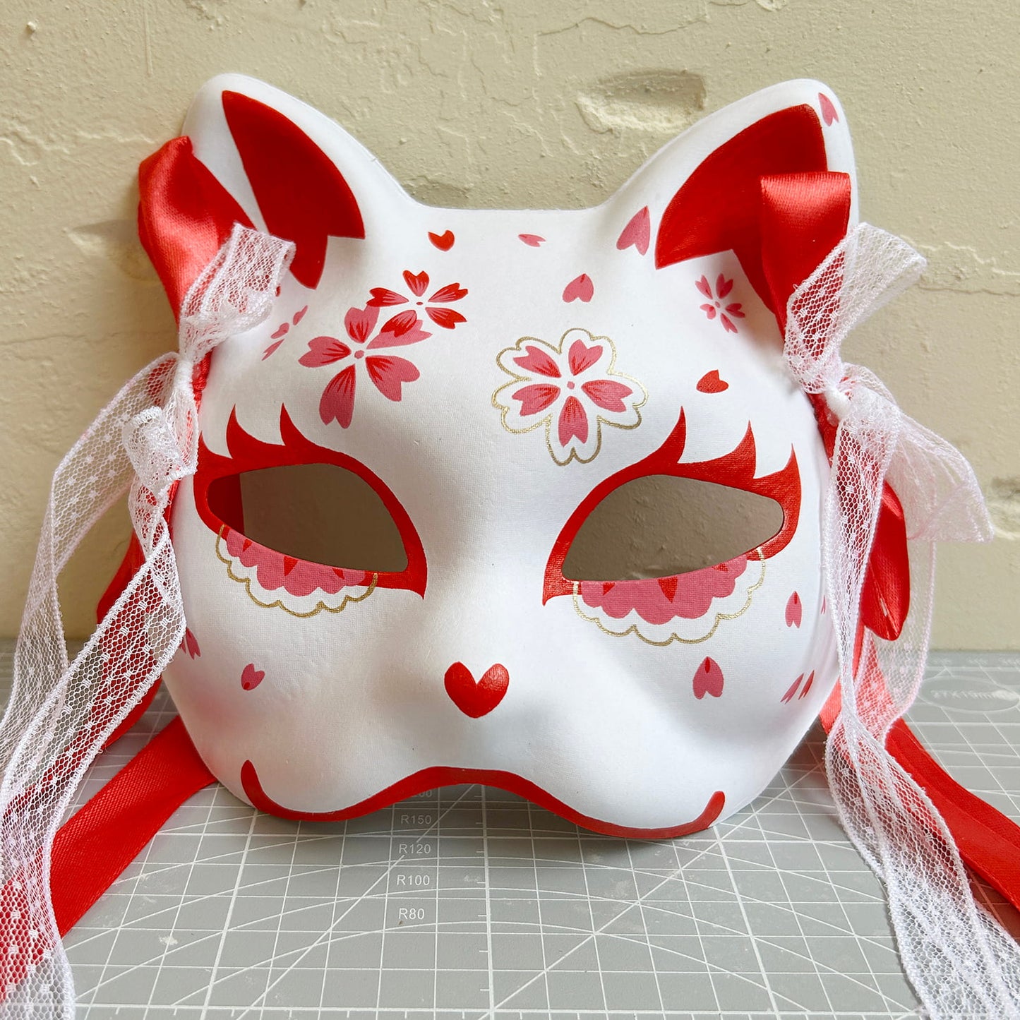 Hand-painted sakura cat mask 03