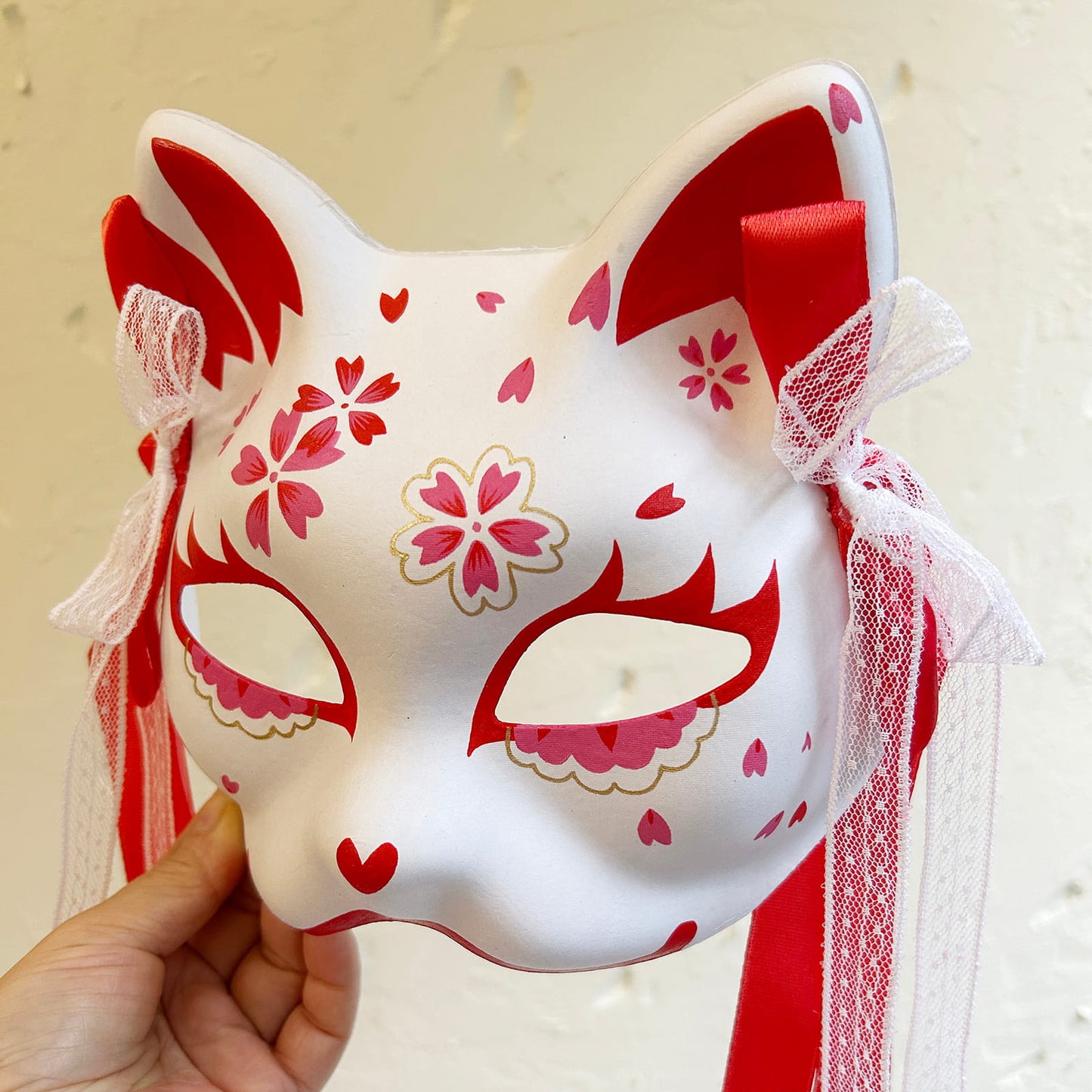 Hand-painted sakura cat mask 03