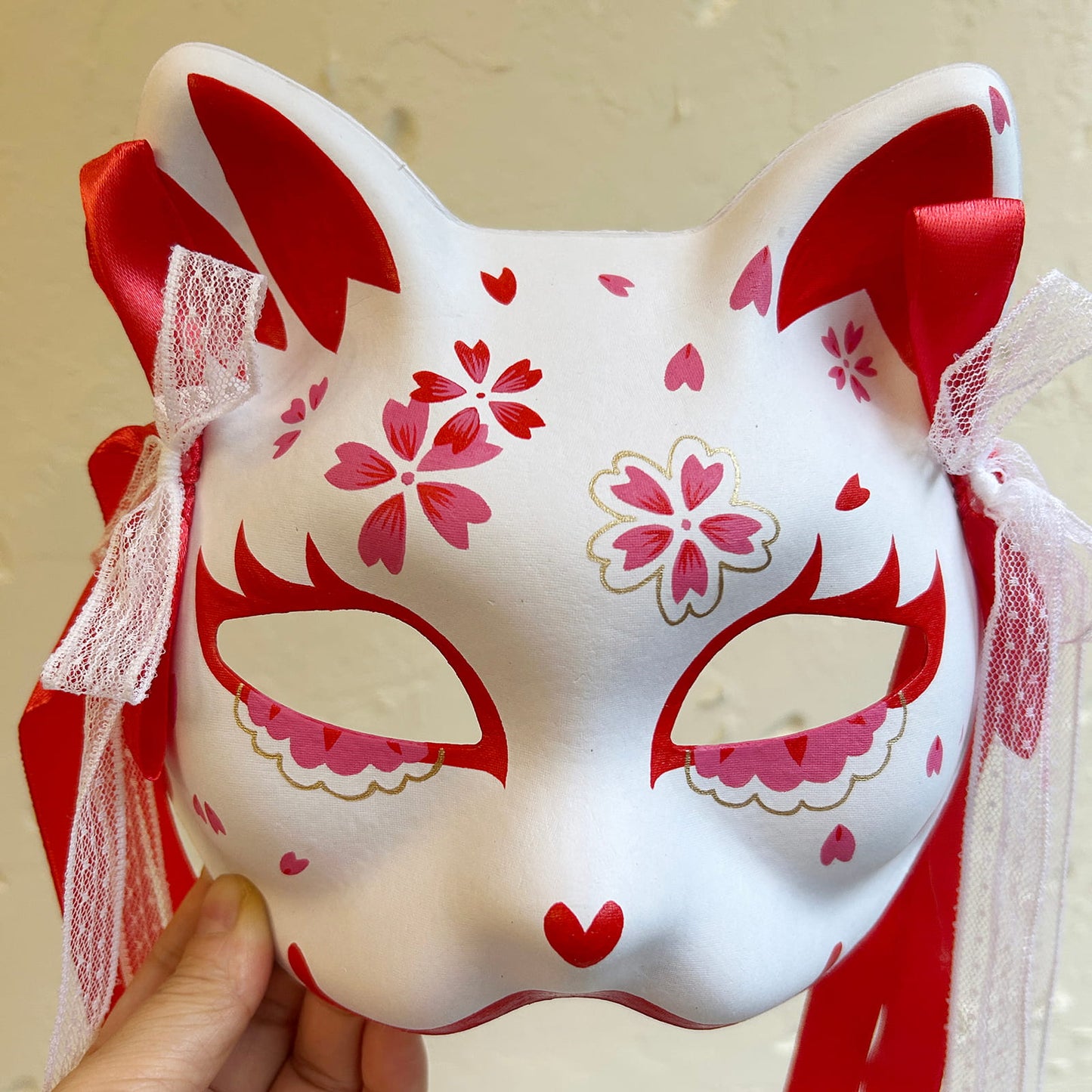 Hand-painted sakura cat mask 03
