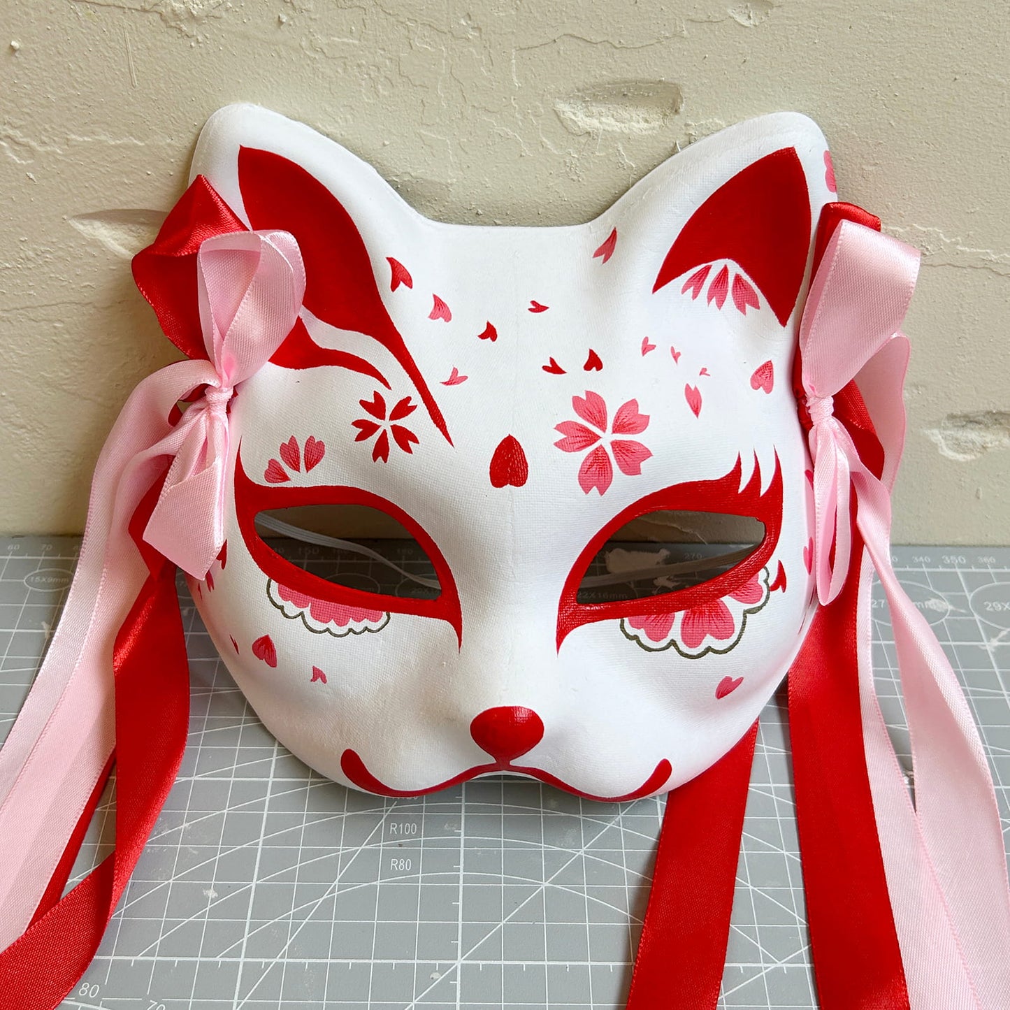 Hand-painted sakura cat mask Kitsune 04