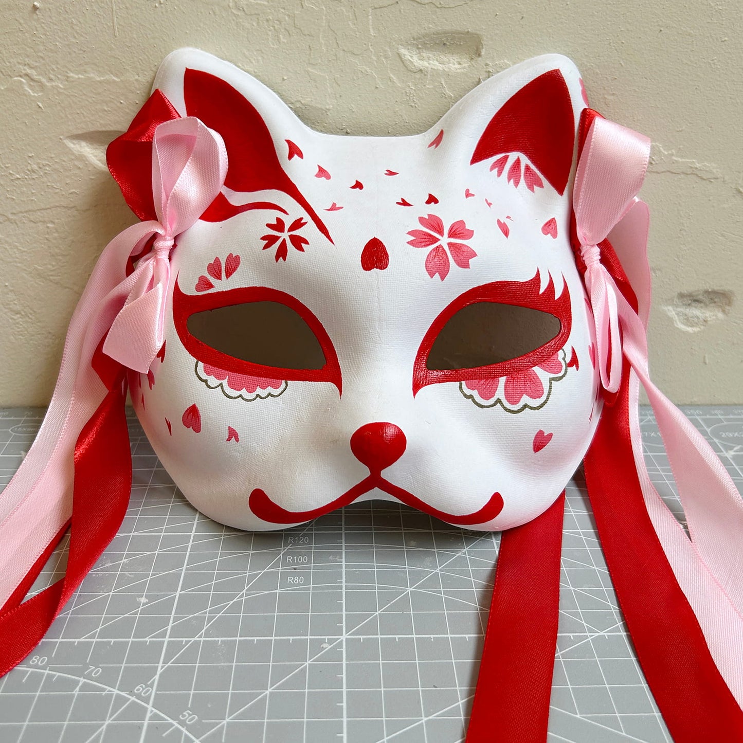 Hand-painted sakura cat mask Kitsune 04