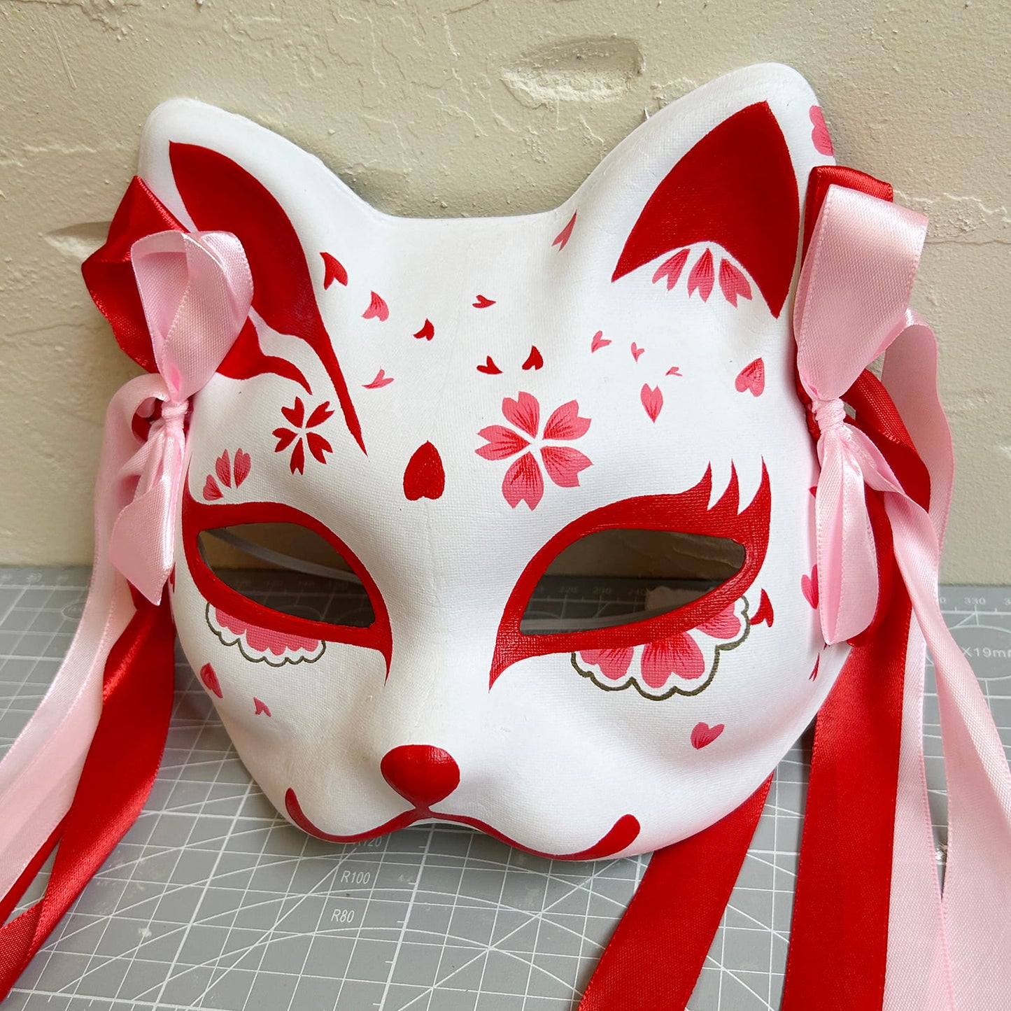 Hand-painted sakura cat mask Kitsune 04