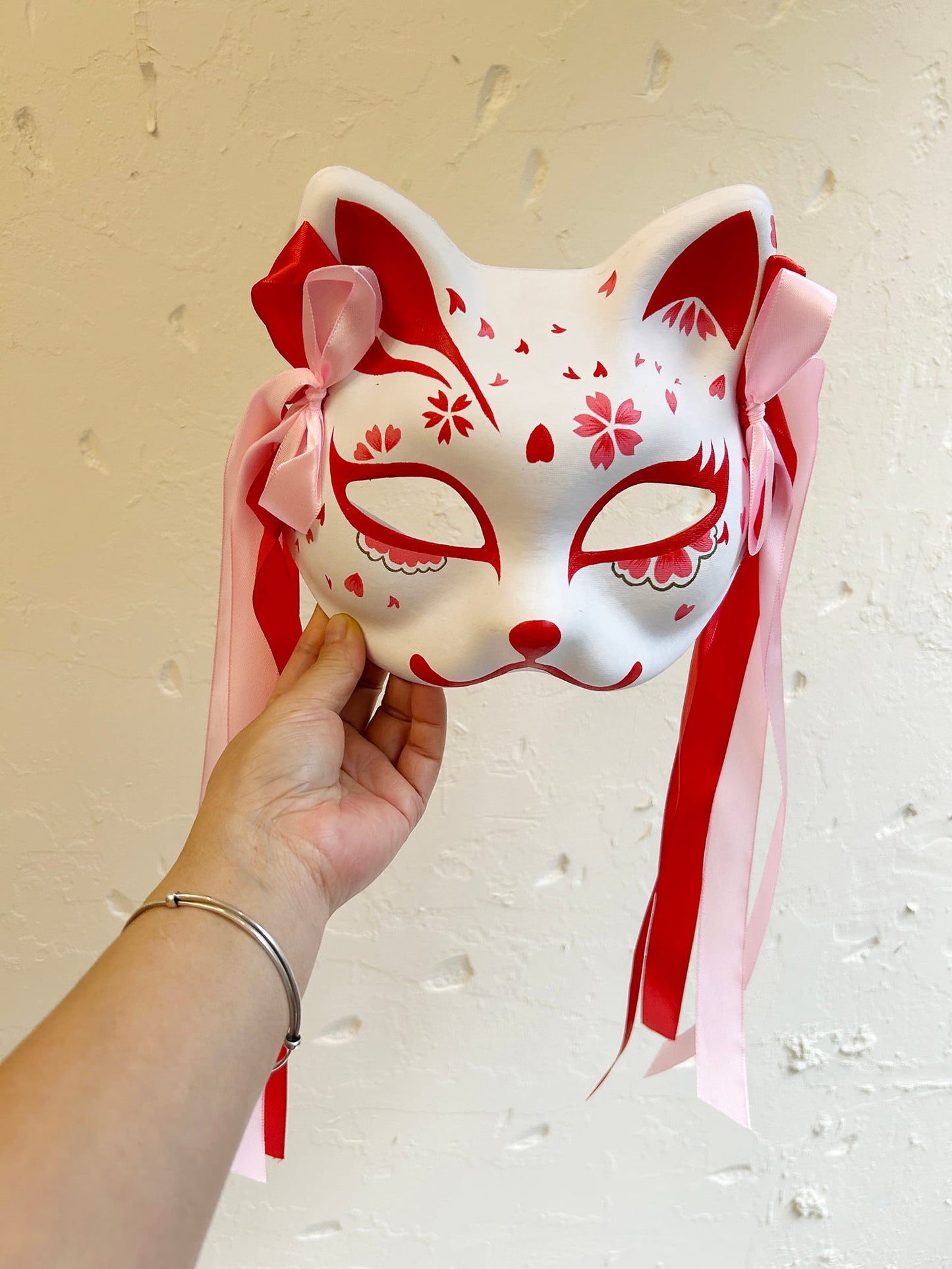 Hand-painted sakura cat mask Kitsune 04
