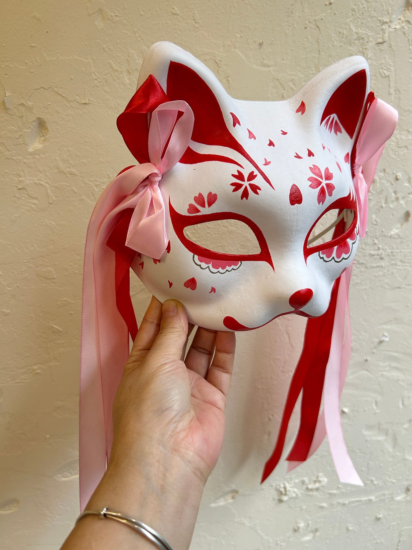 Hand-painted sakura cat mask Kitsune 04