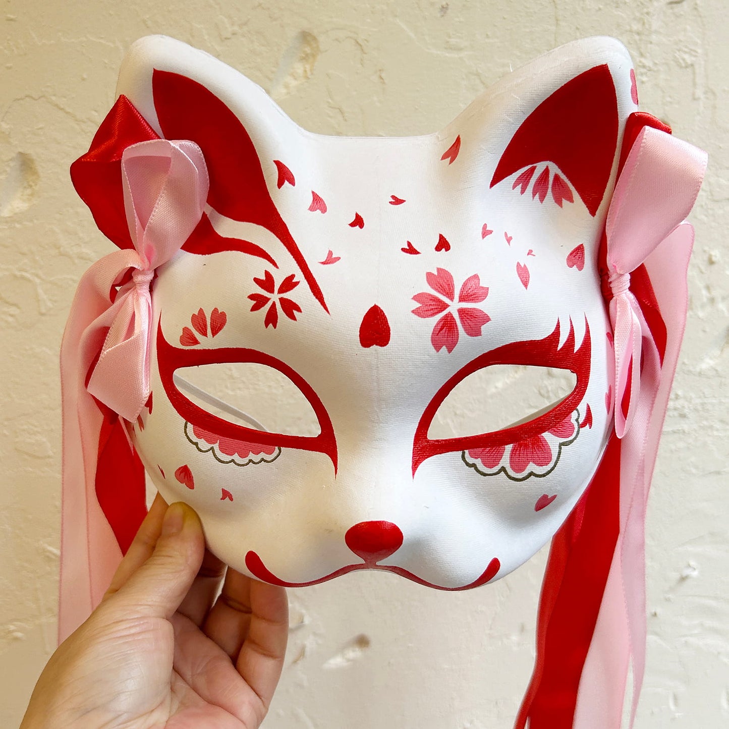 Hand-painted sakura cat mask Kitsune 04